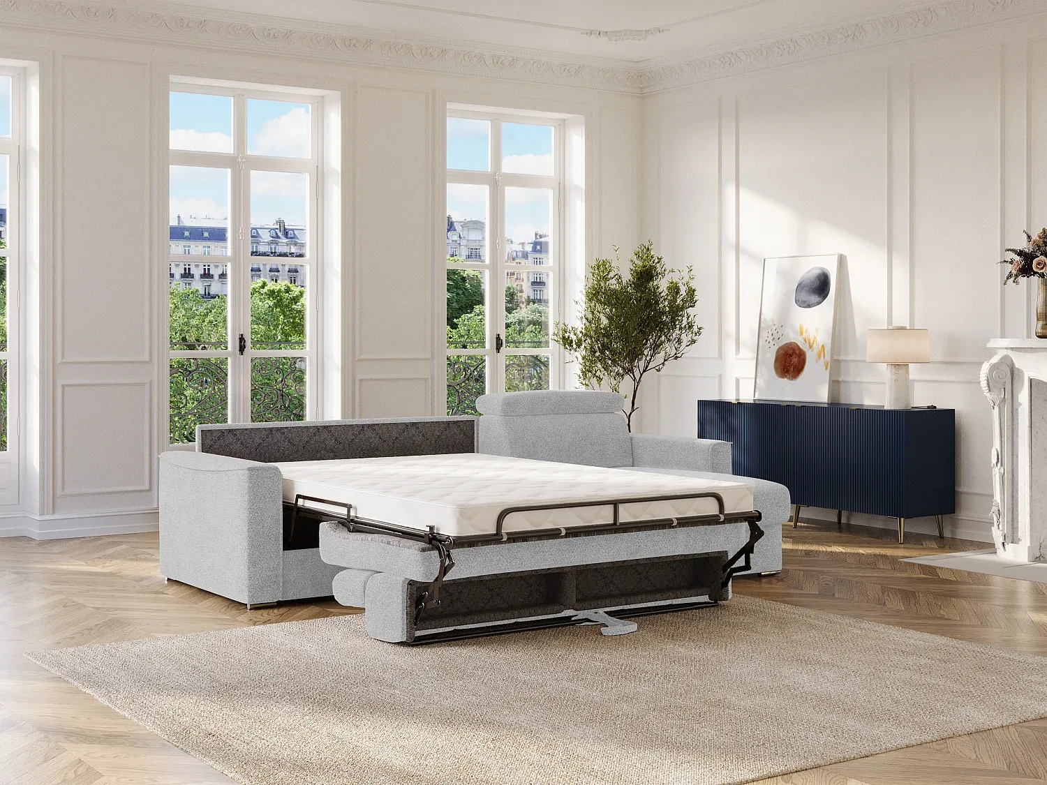 Vente-unique - VIZIR Sofa Stoff Grau - B 223 cm95 cm x H 110 cm95 cm x L 282 cm Bild 1