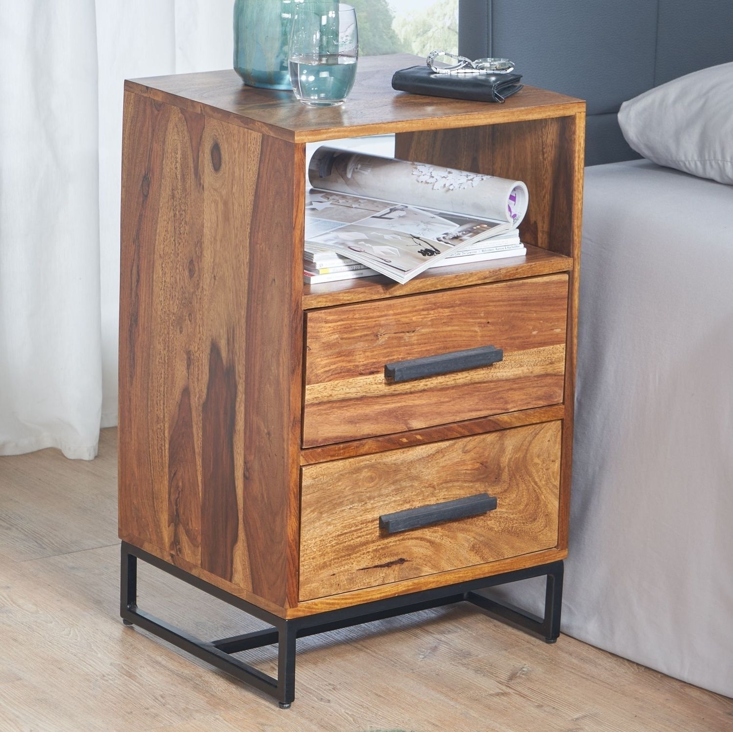 Nachttisch Boxspringbett Massivholz 40x35x66 cm Nachtkommode Schubladen Bild 1