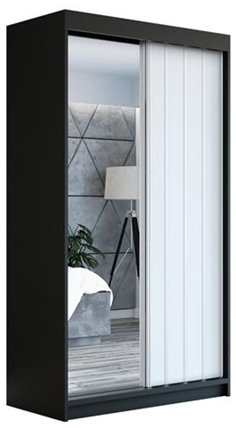 Schwebetürenschrank VIGO 2-türig Schrank 180 cm (mit Spiegel) Farbe: Schwarz, weiß Bild 1
