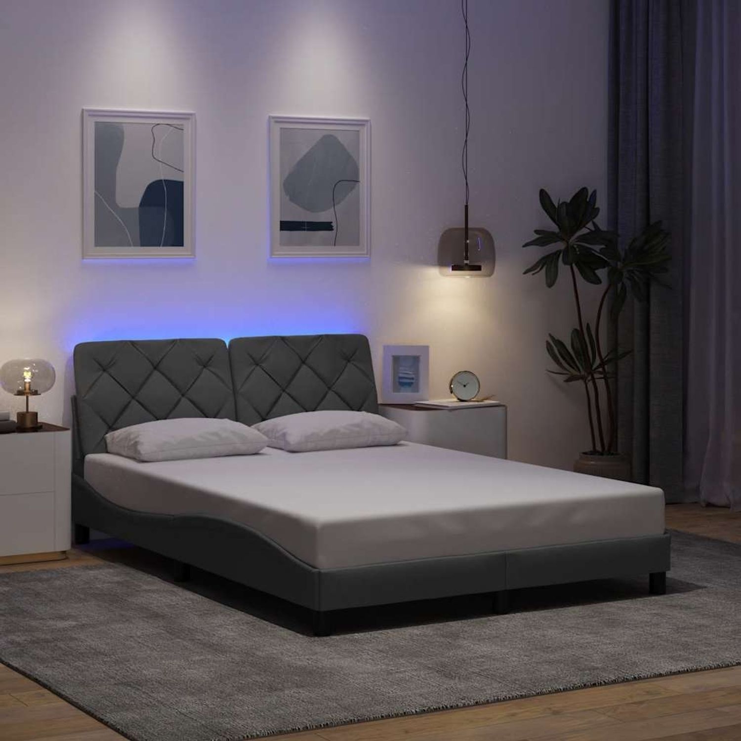 vidaXL Bettgestell mit LED ohne Matratze Hellgrau 140x190 cm Stoff 3310664 Bild 1