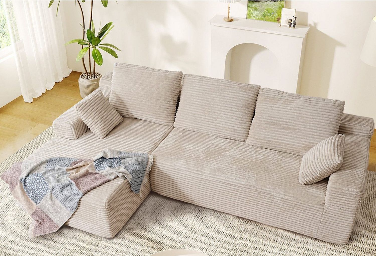 Patbrela Ecksofa Couch L-Form,Sofa Links Samtstoff Vierersofa mit Liegefläche Bild 1