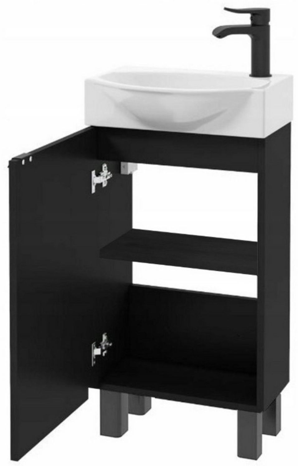 STAMAR Waschbeckenunterschrank Badmöbel Standschrank 40 cm mit Waschbecken Schwarz Unterschrank stehend Keramik-Becken kompakt schmal 22cm Tiefe Bild 1