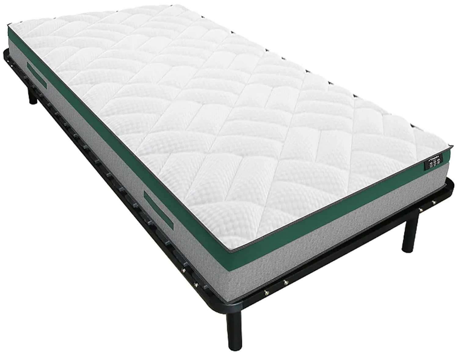 Vente-unique - PRESTIGE Mattress and bed base set MetallStoff Schwarz - B 90 cm88 cm3,8 cm x H 22 cm5 cm25 cm x L 200 cm198 cm3,8 cm Bild 1