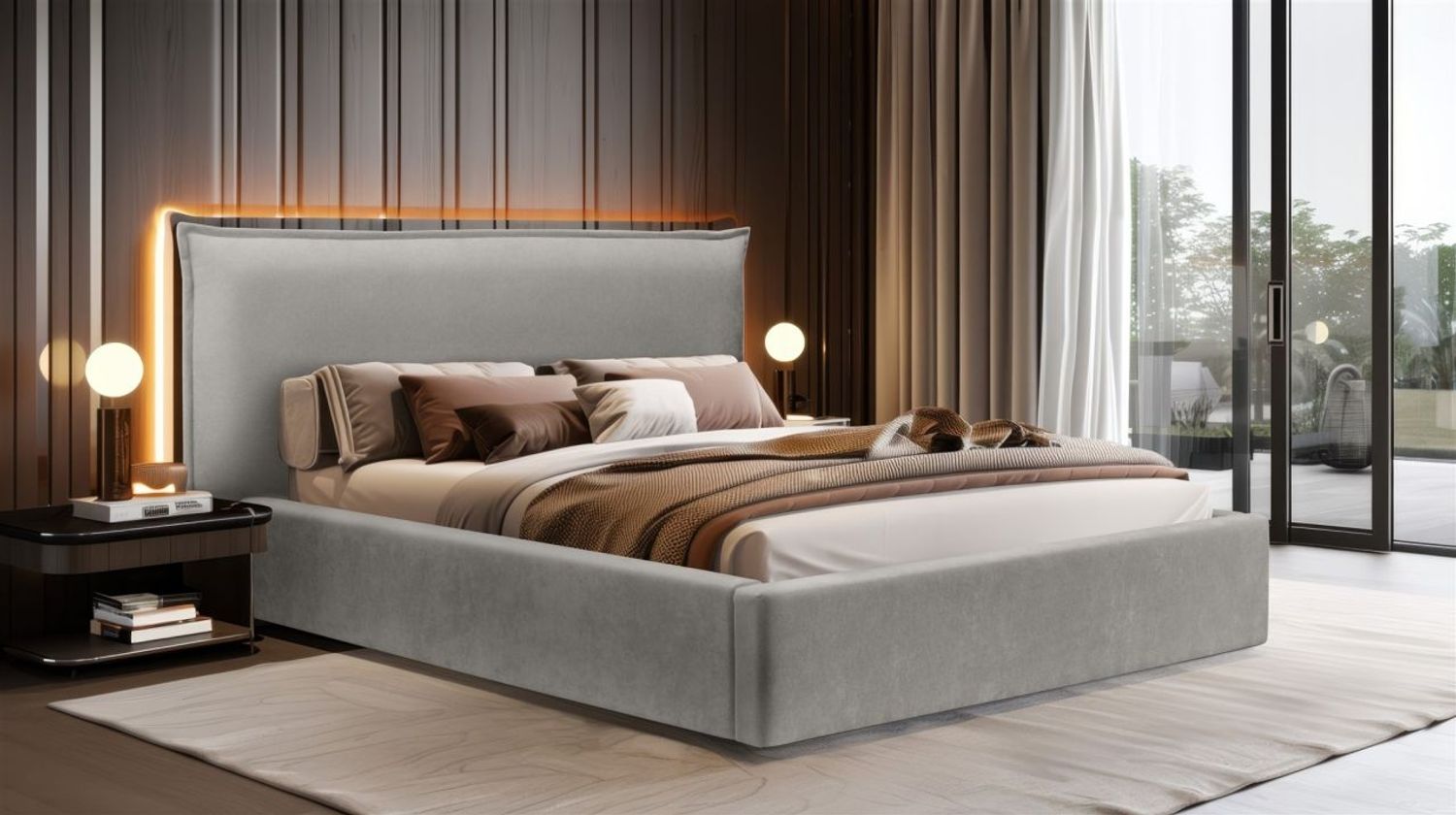 Polsterbett Doppelbett Bett AMADA 160x200cm Komplettset in Stoff Ditra Grau Bild 1