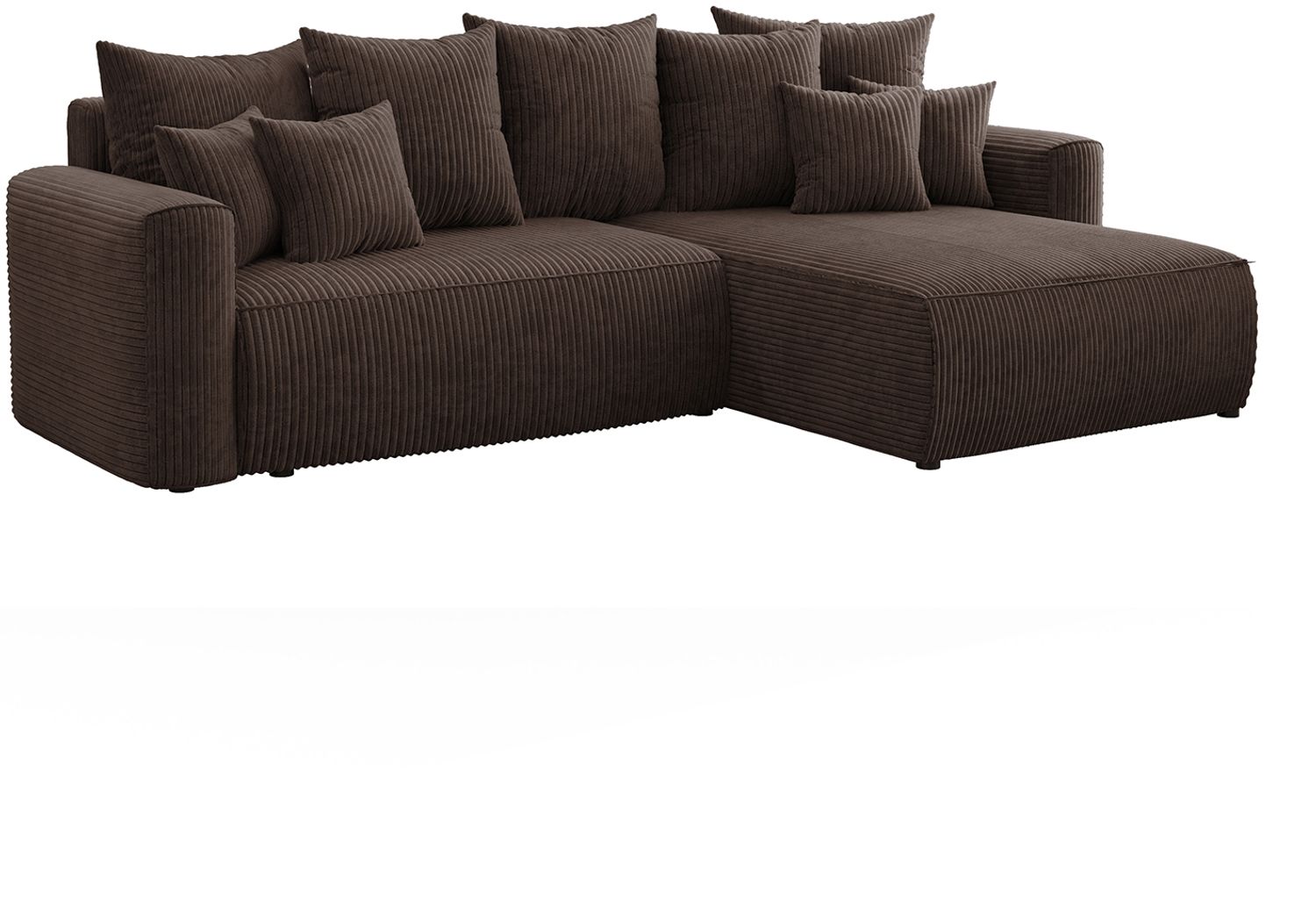 MEBLINI Schlafcouch mit Bettkasten - 260x160x78cm - Dunkelbraun Cordstoff - BALI - Kleines Ecksofa mit Schlaffunktion - Sofa mit Relaxfunktion und Kissen - Kleine Couch L-Form - Eckcouch Bild 1