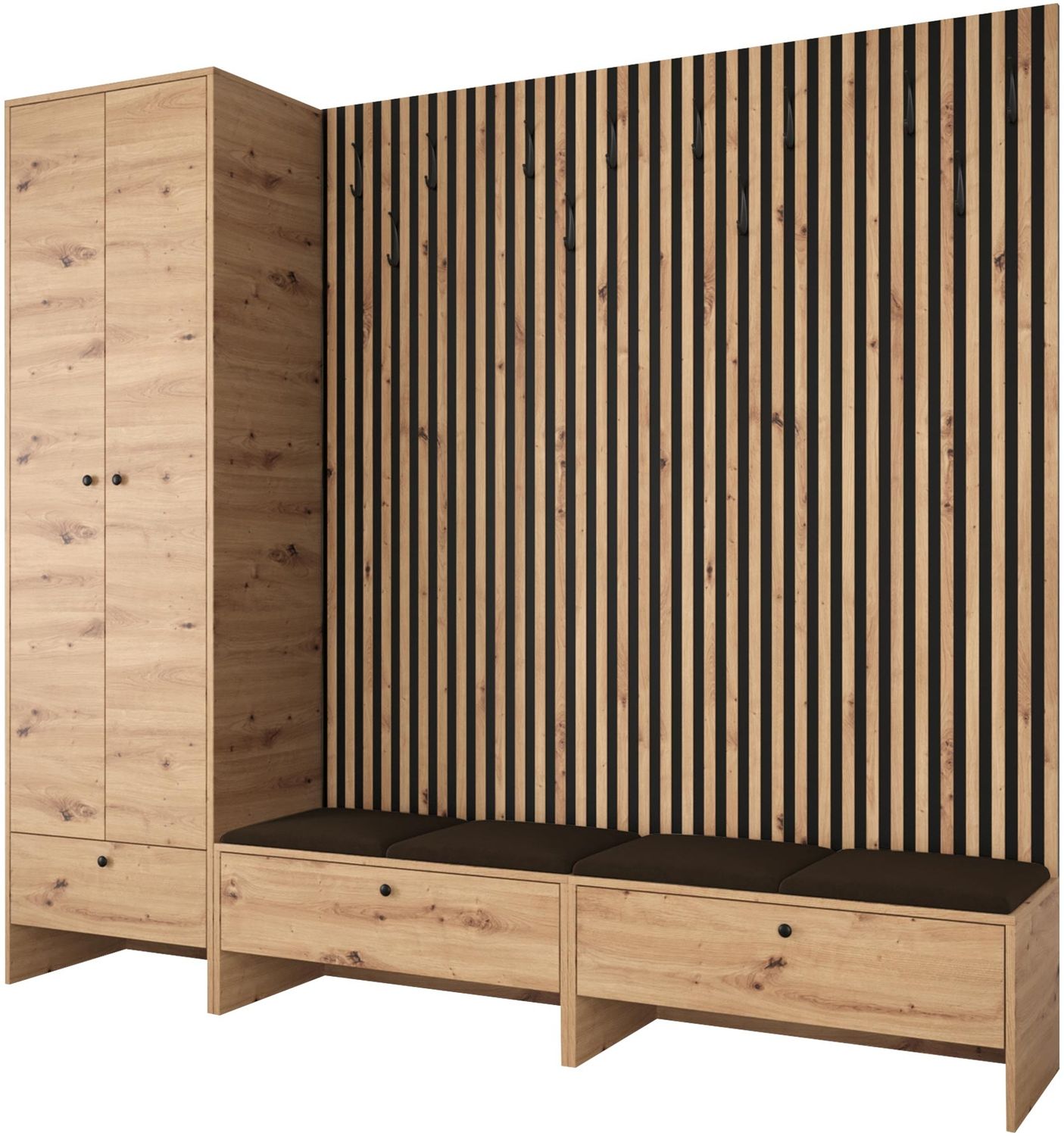Garderoben-Set Melire VI, Kleiderschrank, Unterschrank, Griffe aus Metall (Farbe: Artisan Eiche, Manila 04) Bild 1