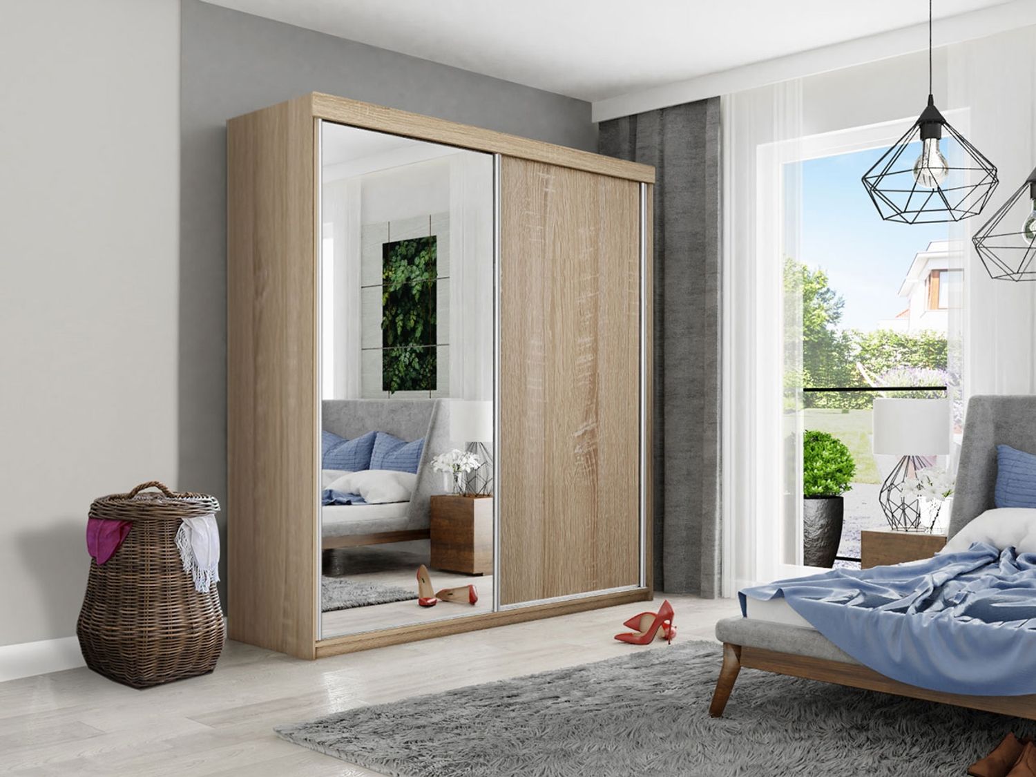 Kleiderschrank Toplo 23/200, mit Blauer LED Beleuchtung, Farbe: Sonoma Eiche Bild 1