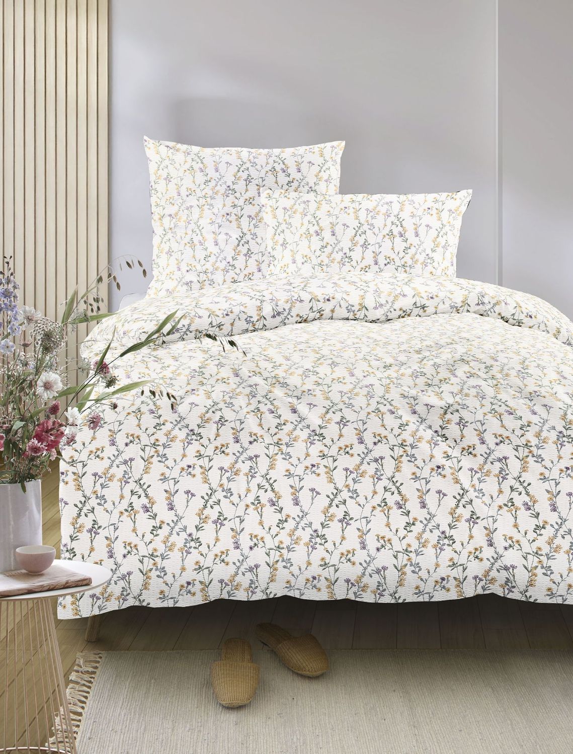 Irisette Easy Soft-Seersucker Bettwäsche 155x220 Streublümchen weiß gelb 8665-40 Bild 1