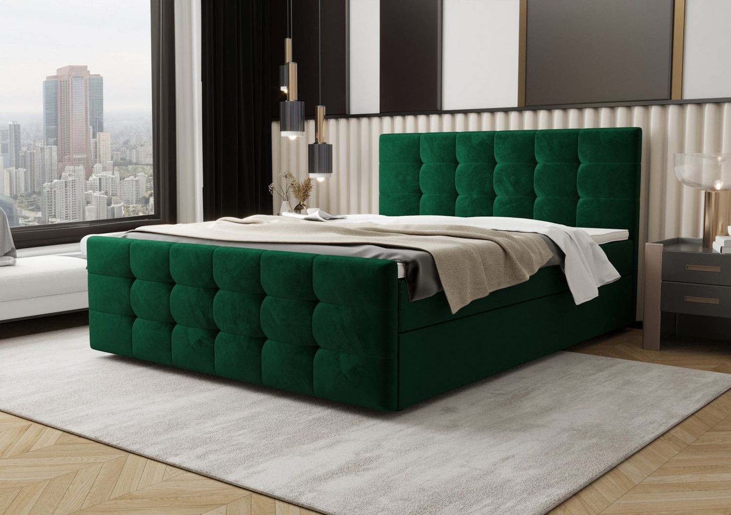 B&B Home 'Coria II' Boxspringbett mit Bettkasten, Samt, Dunkelgrün, 180x200 cm Bild 1