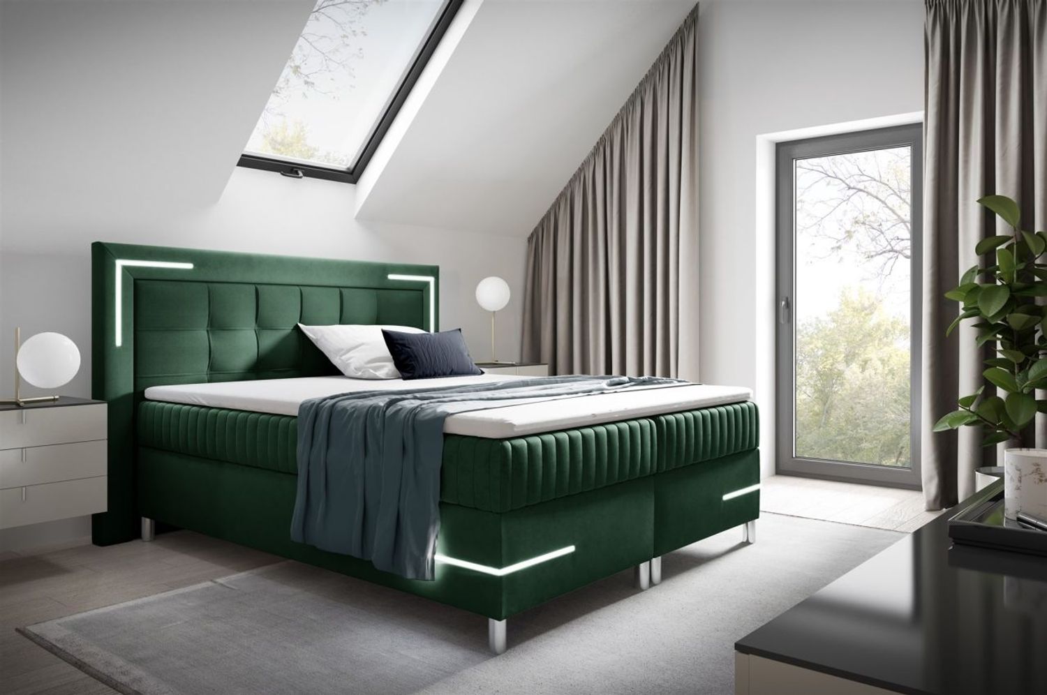 Boxspringbett Schlafzimmerbett 120x200cm AMORE Nr. 2 Grün inkl. LED-Beleuchtung Bild 1
