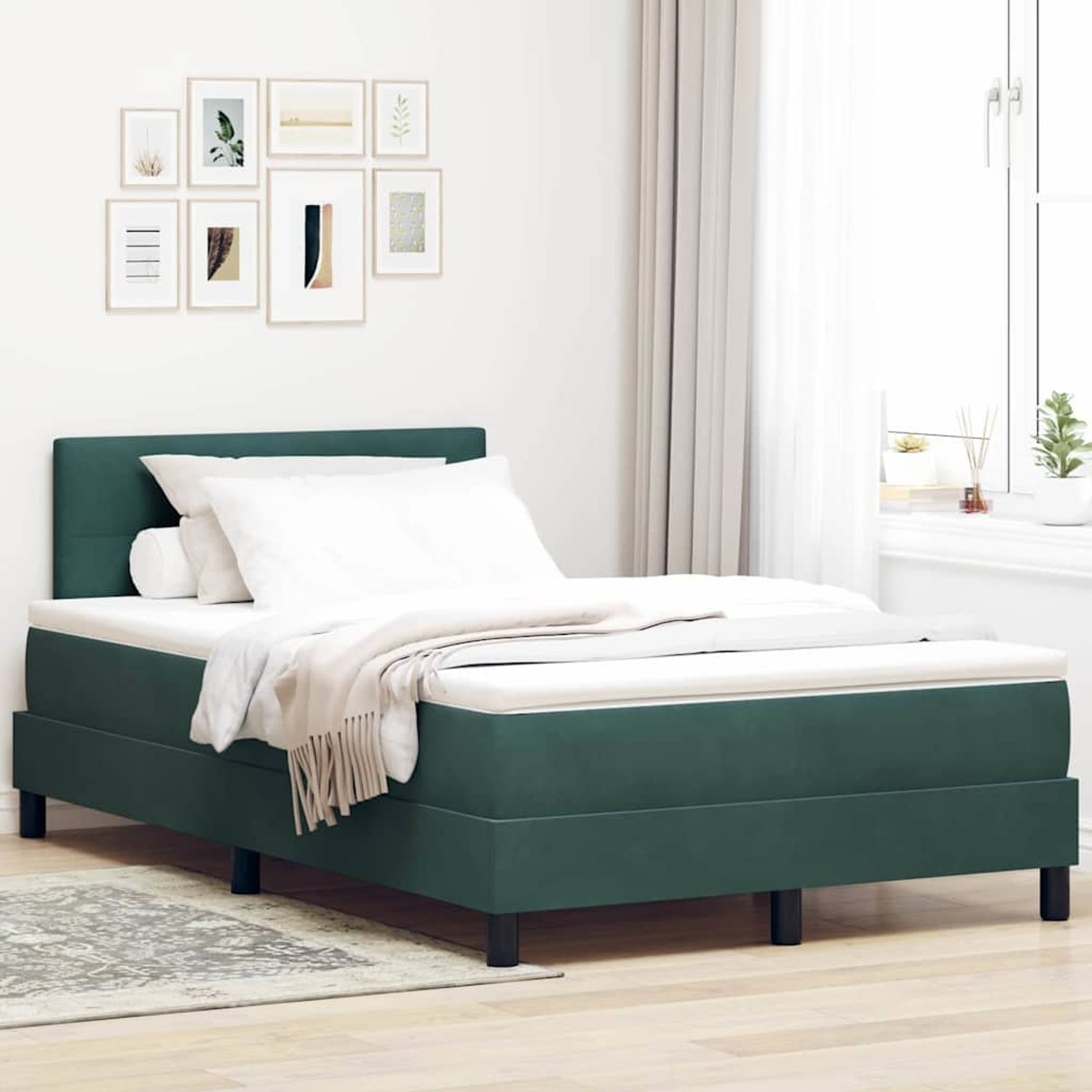 vidaXL Boxspringbett mit Matratze Dunkelgrün 120 x 200 cm Samt 3339101 Bild 1