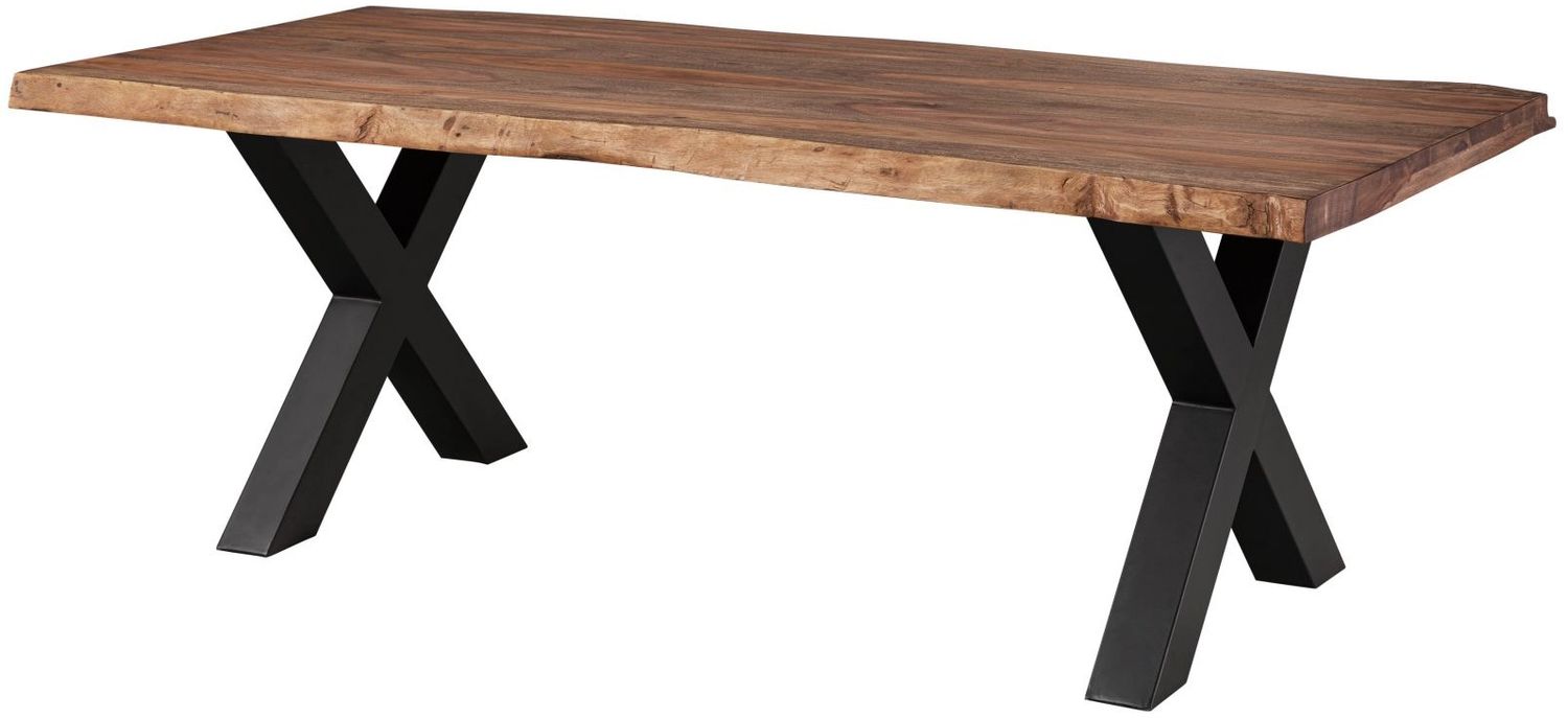 Baumtisch Sheesham 200x100x77 grau gebeizt / X-Beine anthrazit matt FREEFORM 5 Bild 1