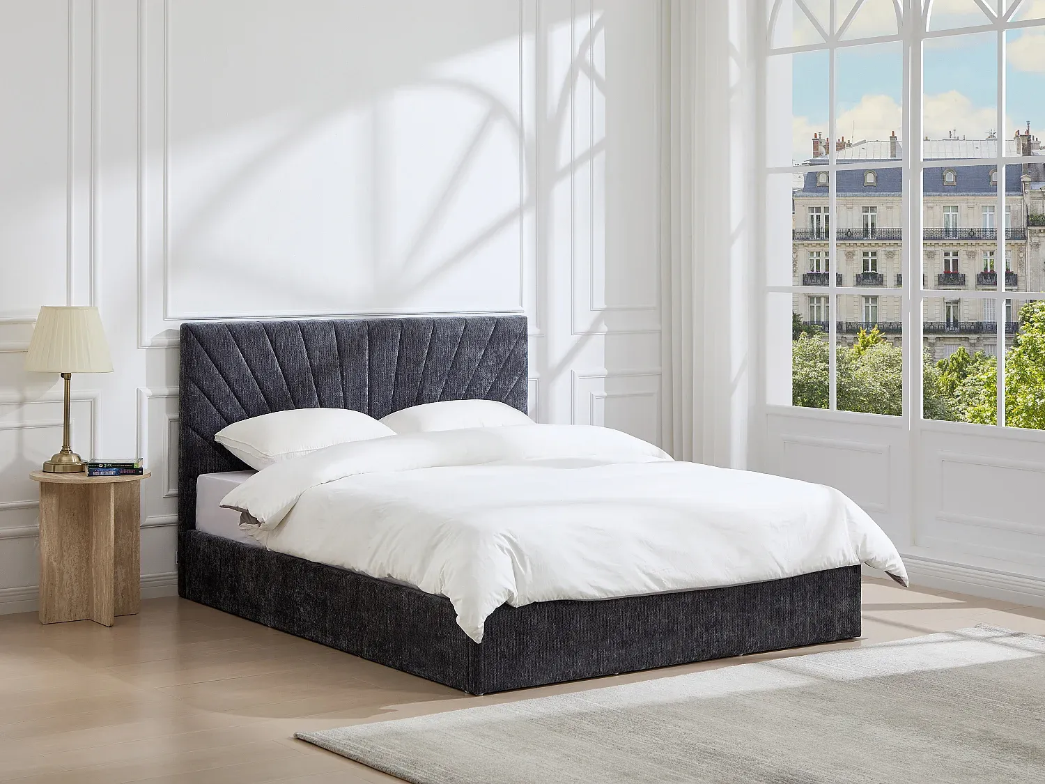 Vente-unique - RIBIOLA Bett Stoff Grau - B 213 cm x H 110 cm x L 188 cm Bild 1