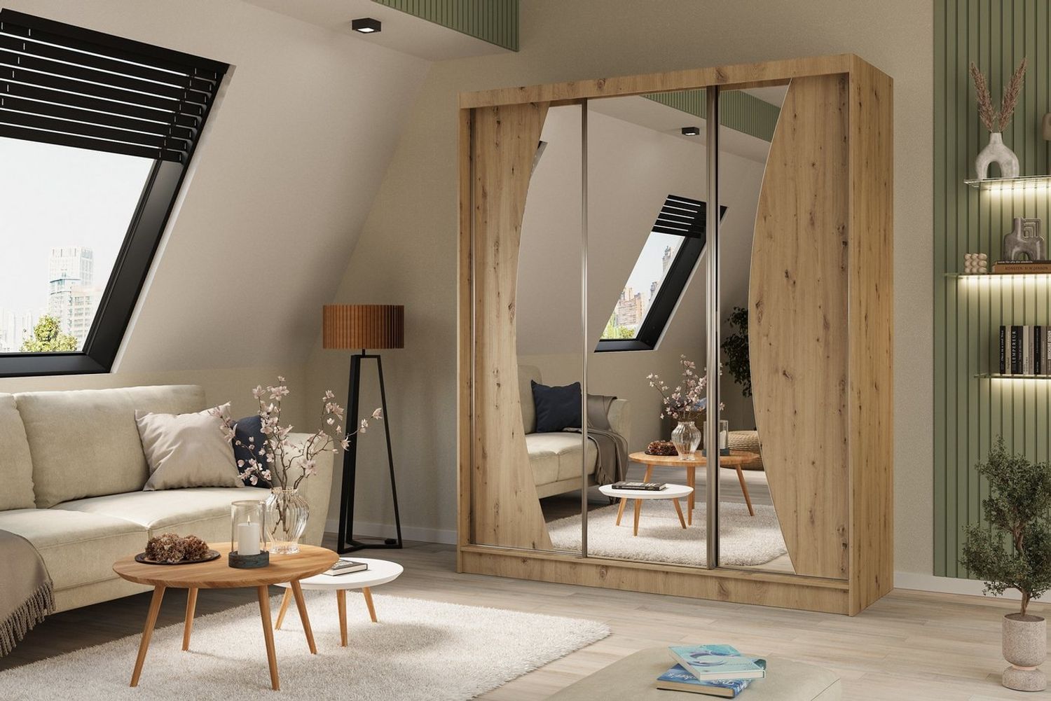 ALTDECOR Schiebetürenschrank VOXI (Kleiderschrank Aluminium-Leisten, Spiegel, Schiebetürenschrank mit LED) Bild 1