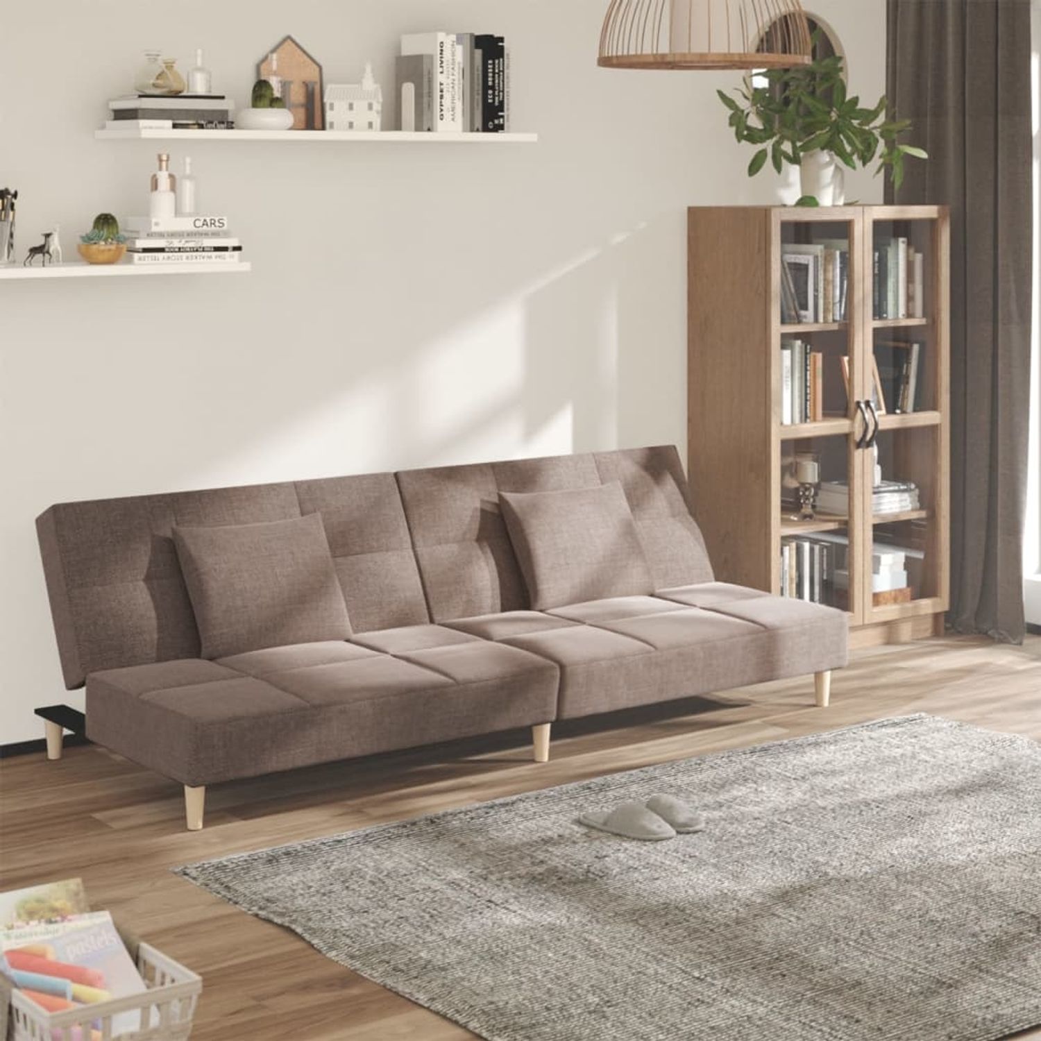 vidaXL Schlafsofa 2-Sitzer mit 2 Kissen Taupe Stoff 375798 Bild 1