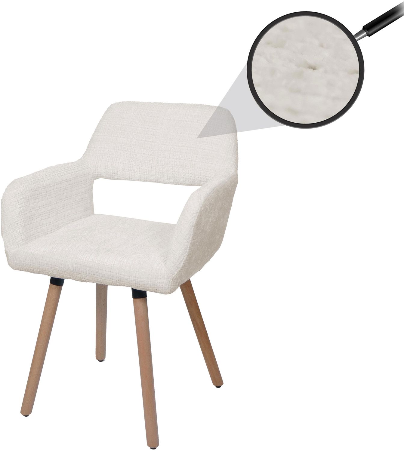 Esszimmerstuhl HWC-A50 II, Stuhl Küchenstuhl Polsterstuhl, Holz Stoff/Textil Chenille (465g/m²) FSC® ~ creme Bild 1
