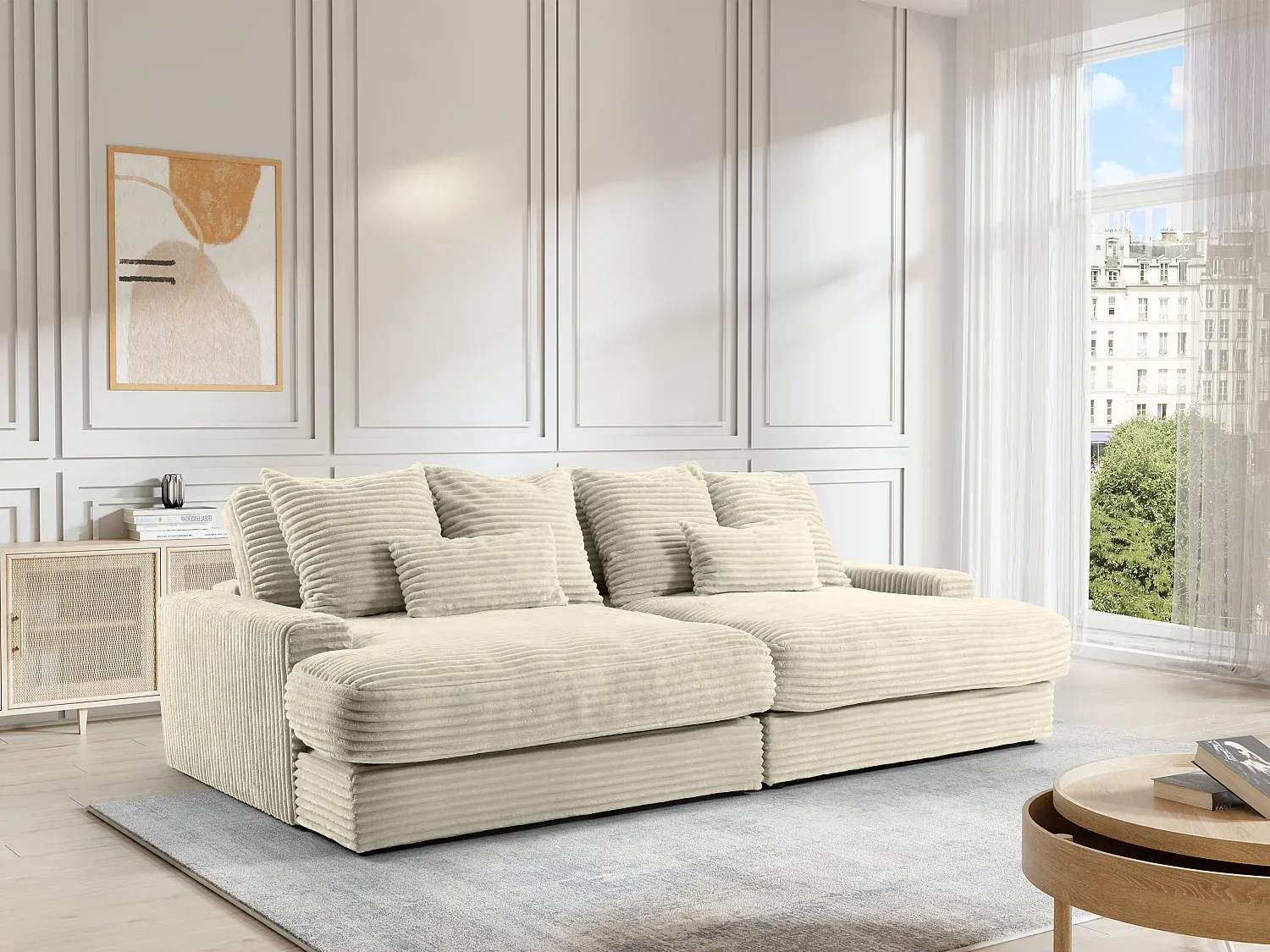 Vente-unique - CALAZO Sofa Samt Beige - B 151 cm x H 90 cm x L 266 cm Bild 1