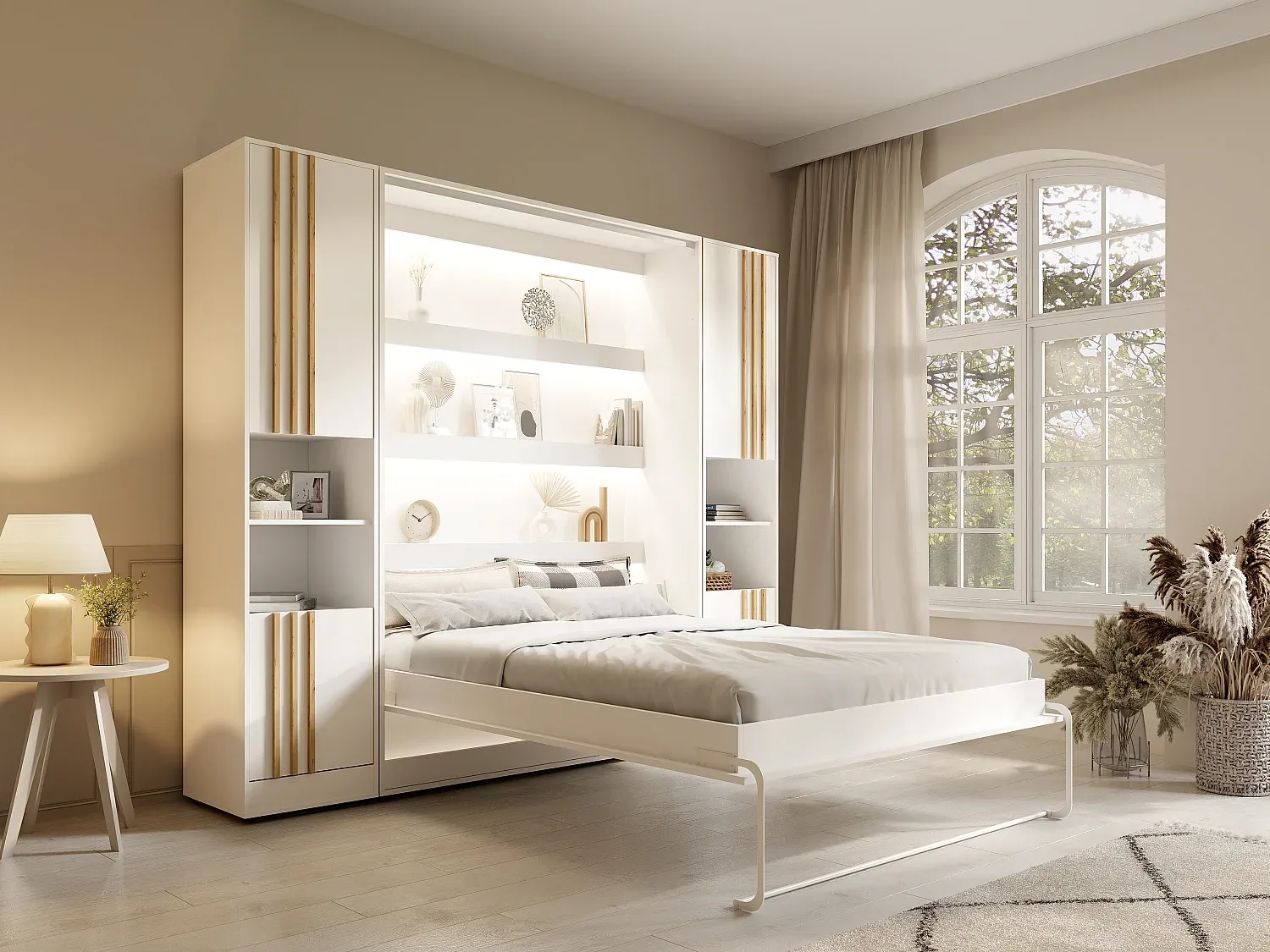 Vente-unique - RAPILI Bett Holz, Platte Weiß - B 51,2 cm239,2 cm x H 225,2 cm x L 259 cm Bild 1