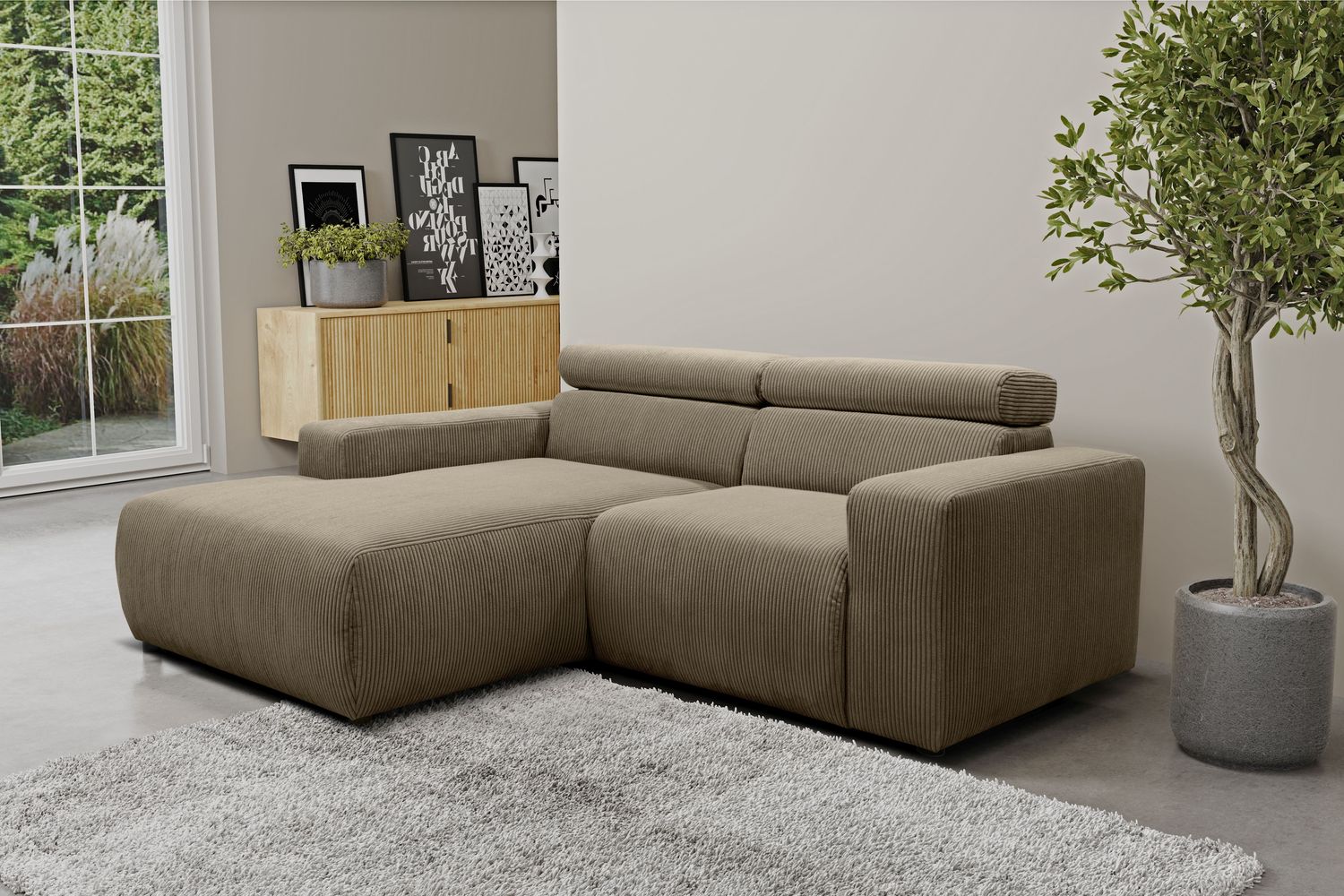 DOMO. collection Ecksofa Brandon, Couch in L-Form mit Kopfteilverstellung, Sofa, Polsterecke, Eckcouch, Polstergarnitur 285 x 175 x 80 cm (BxTxH), schlamm Bild 1