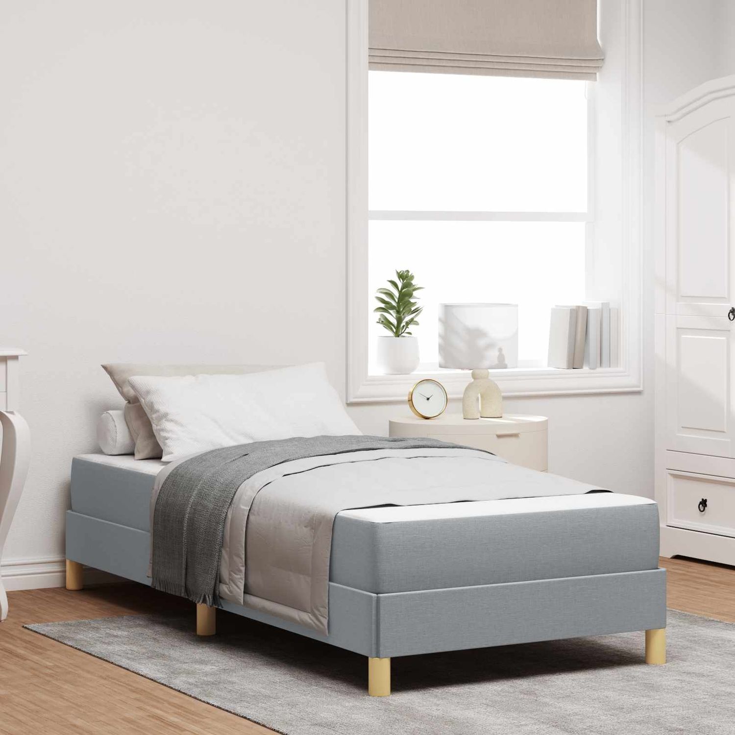 vidaXL Boxspringbett mit Matratze Hellgrau 90 x 190 cm Stoff 3398528 Bild 1