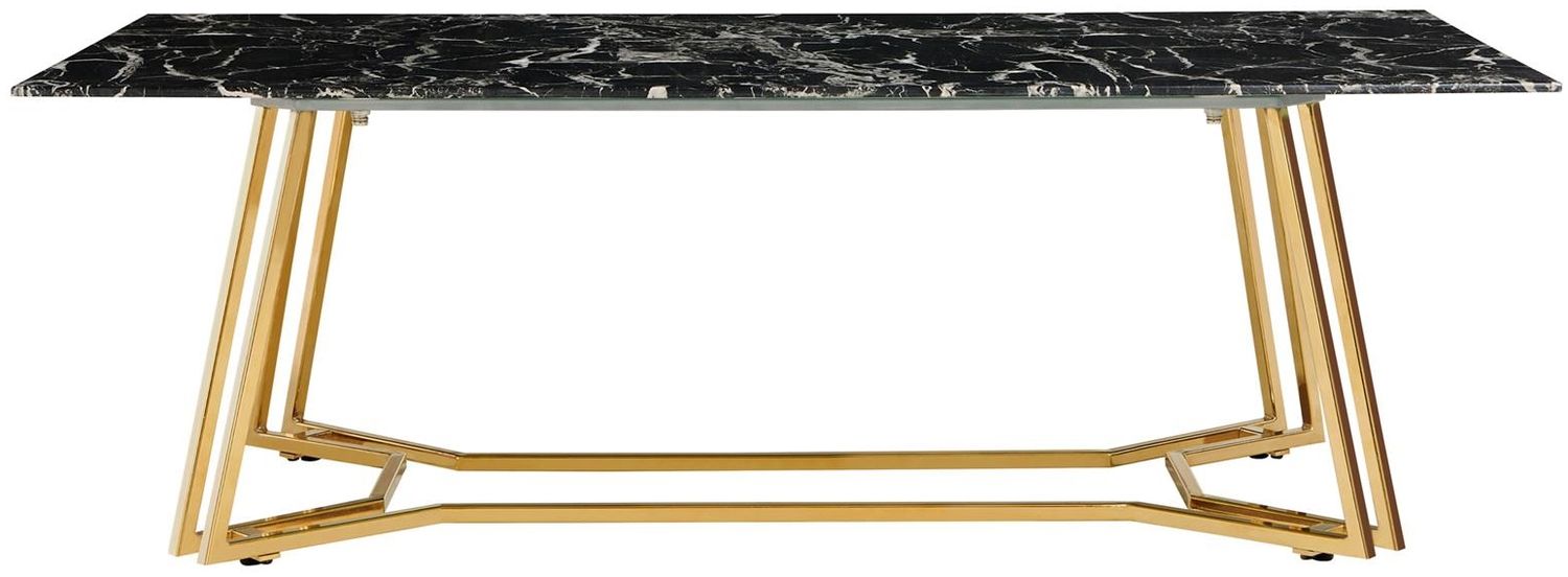 Couchtisch Glas 110 x 60 cm in Schwarzer Marmoroptik mit Metallgestell in Gold Bild 1