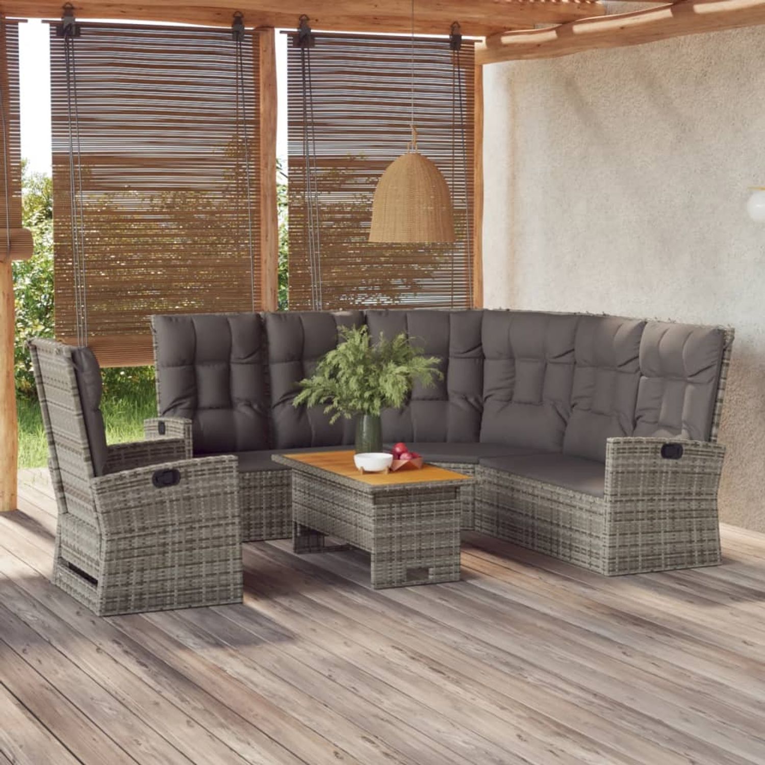 vidaXL 3-tlg. Garten-Lounge-Set mit Kissen Grau Poly Rattan 362178 Bild 1