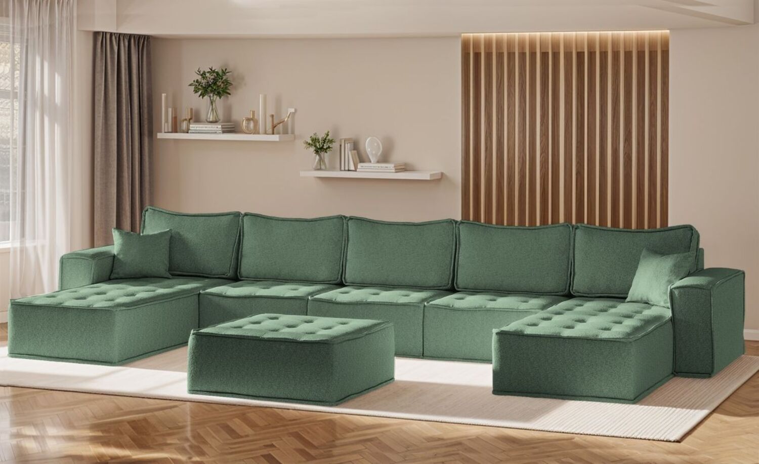 Wohnlandschaft Sofa U-Form Modulsofa-Set 6-teilig SANDE Stoff Raven Flaschengrün Bild 1