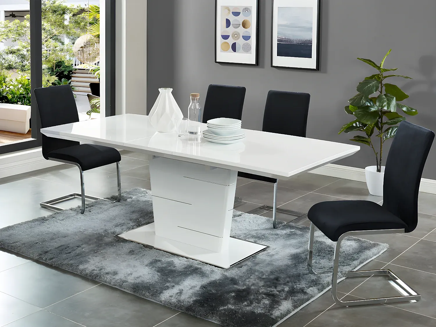 Vente-unique - Esstisch ausziehbar - 6 bis 8 Personen - MDF lackiert - Weiß - AMELLE Bild 1