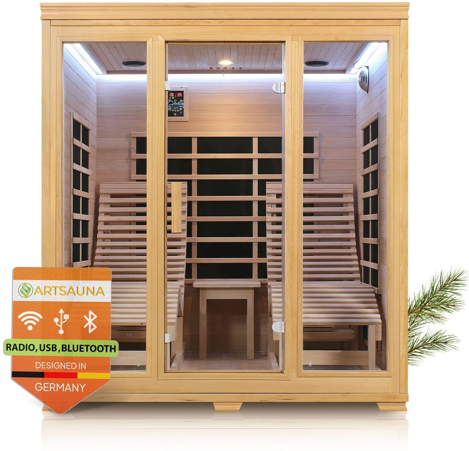Artsauna 'Billund' Infrarotkabine mit Dual-Heizsystem, Hemlockholz Natur, 170 x 190 x 190 cm Bild 1