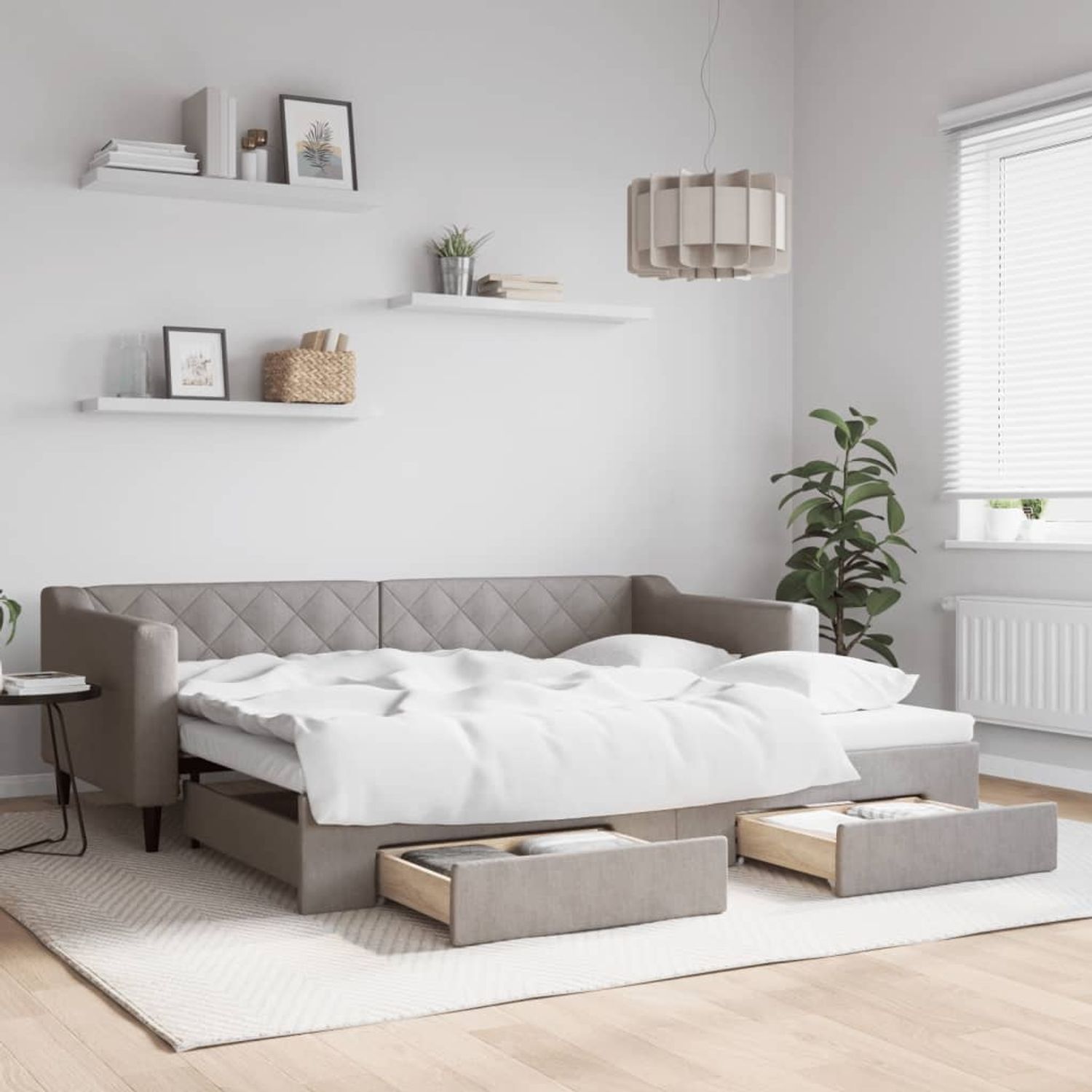 vidaXL Tagesbett Ausziehbar mit Schubladen Taupe 90x200 cm Stoff 3197465 Bild 1