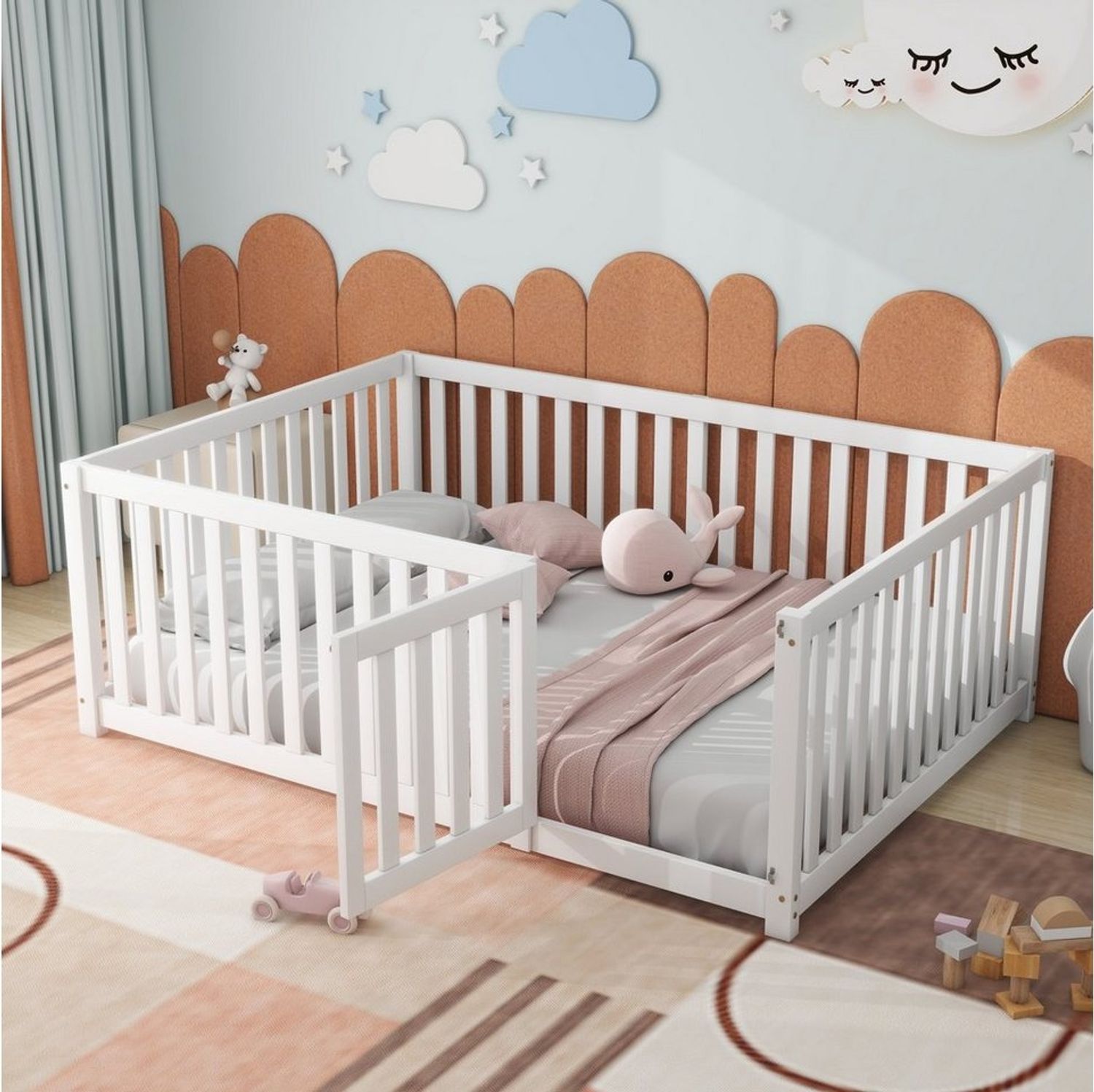 Flieks Kinderbett, Schutzgitter Rausfallschutz mit Tür 140x200cm Bild 1