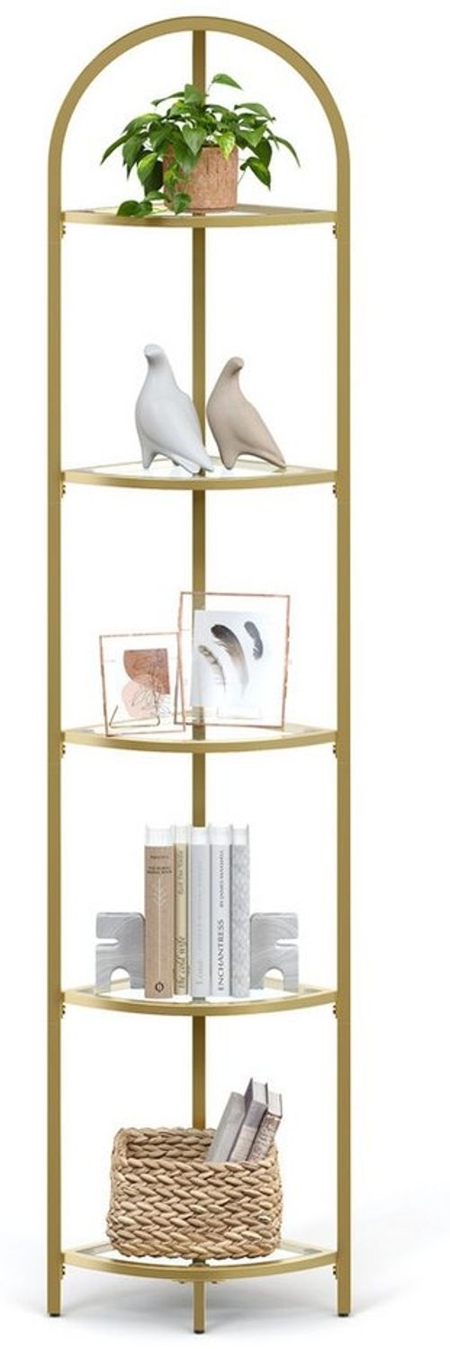 Vasagle Eckregal mit 5 Etagen, Ablagen aus Hartglas, rostfrei, goldfarben, 158 x 28 x 28 cm LGT810A01 Bild 1