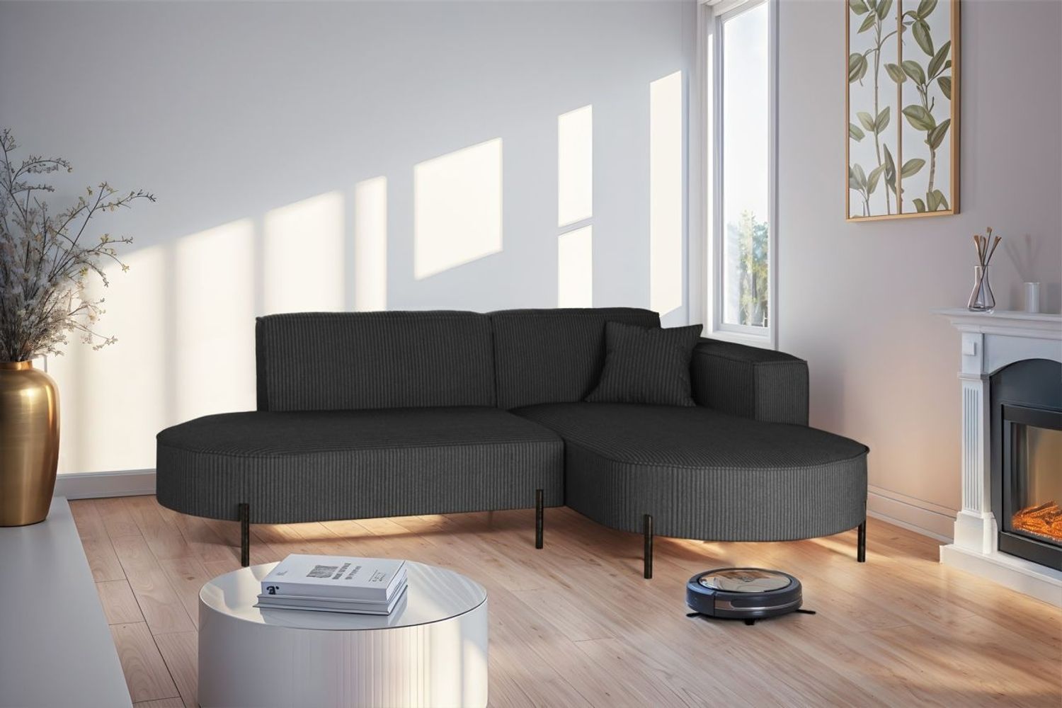 Ecksofa Designersofa VALENCIA XS in Stoff Scala Anthrazit Ottomane Rechts Bild 1