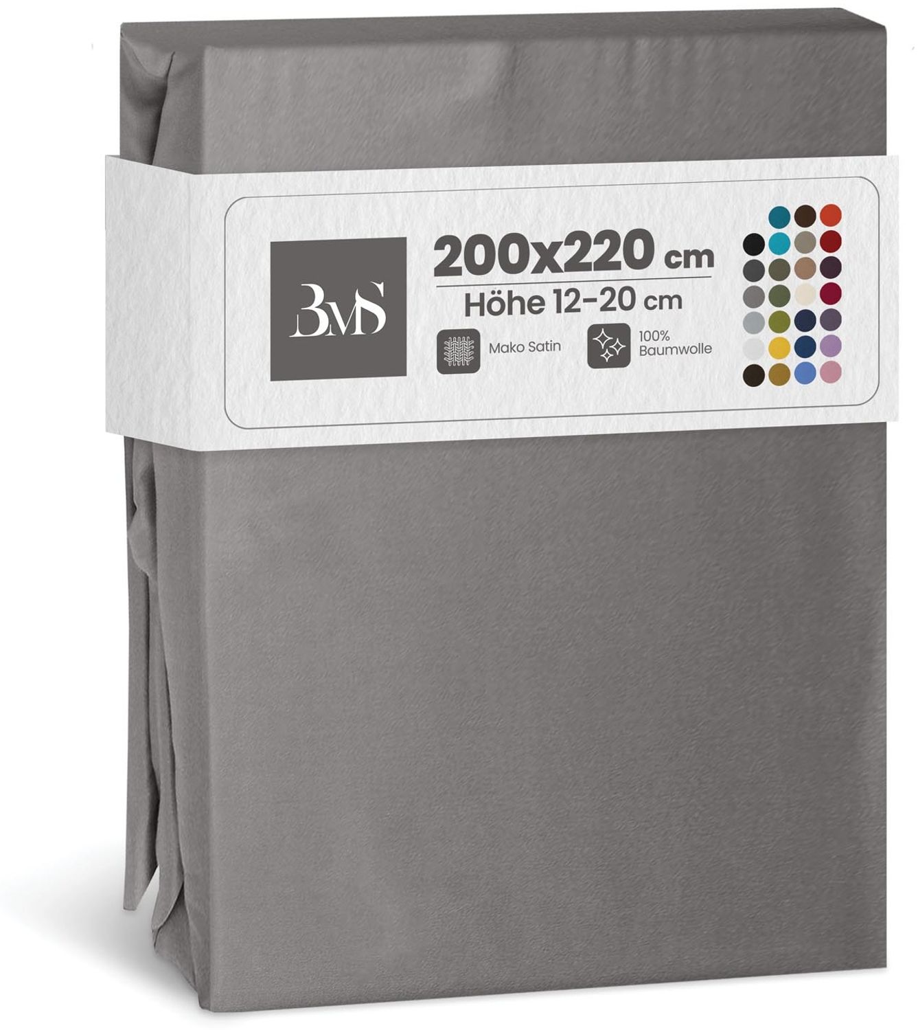 Bettwaesche-mit-Stil Mako-Satin Spannbettlaken dunkelgrau 200x220cm Bild 1