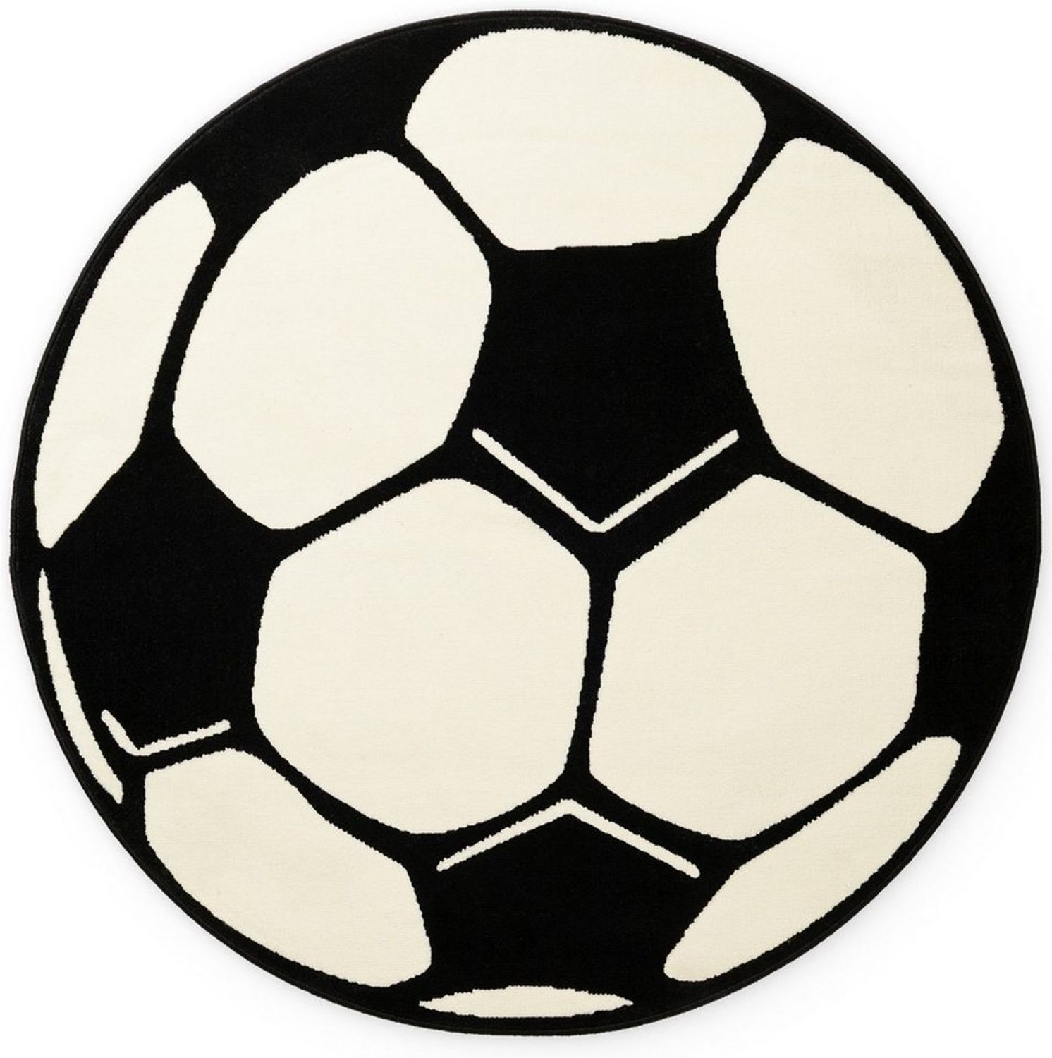 Kurzflor Kinderteppich Fußball, rund - weiß schwarz - 150x150x0,8cm Bild 1