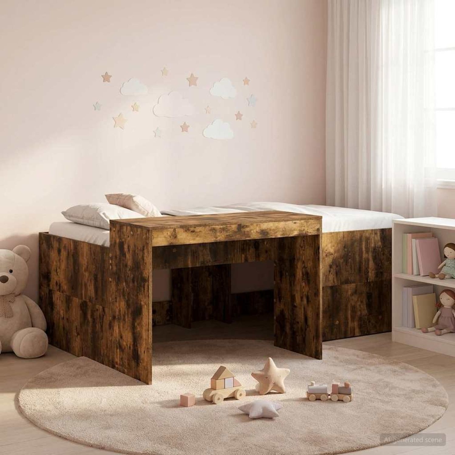 vidaXL Hochbett mit Schreibtisch für Kinder Geräucherte Eiche 3422687 Bild 1