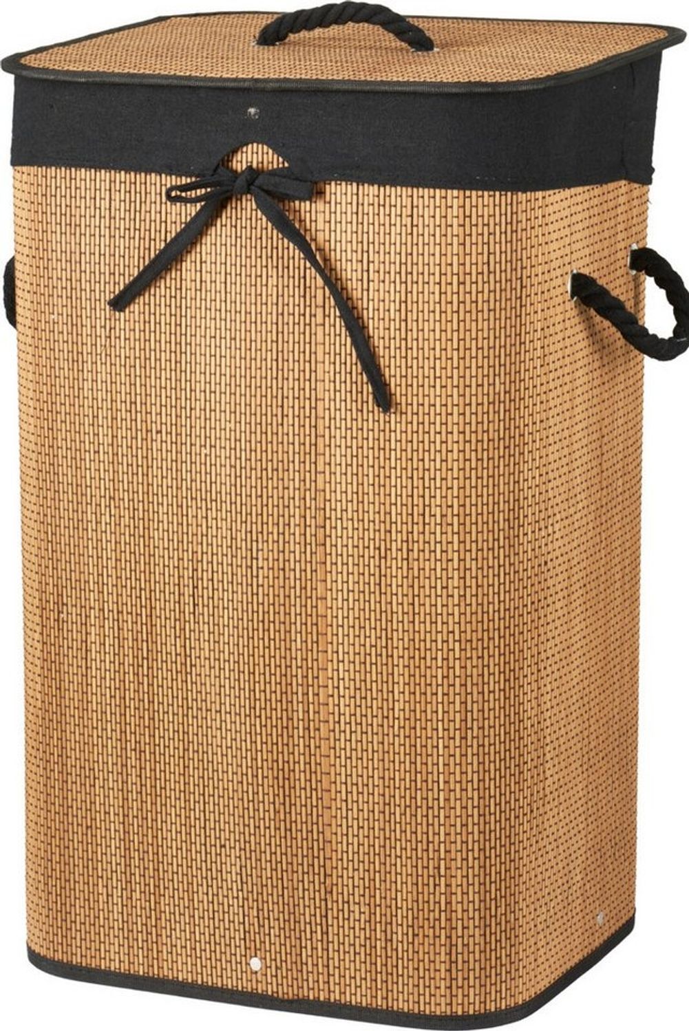 Koopman Wäschekorb Wäschebehälter Wäschesammler Korb Bambus Faltkorb Badezimmer (Stück, 1 St, Packung), Braun / Schwarz, Faltbar, 60x40x30cm, mit Deckel, Dekorativ Bild 1