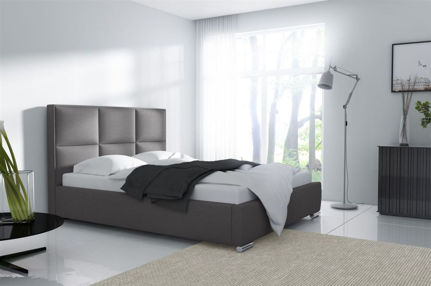 Polsterbett Bett Doppelbett VITUS Polyesterstoff GRAU 180x200cm Bild 1