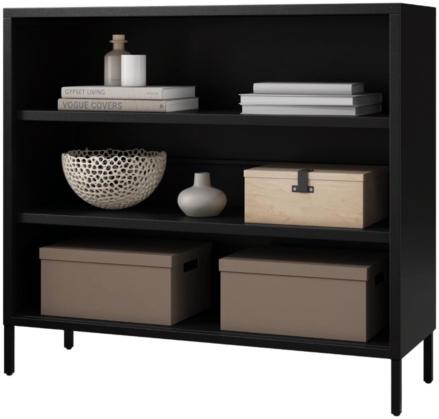 Metall Kommode offen LUCA - 4 Ebenen, Industrie-Design | Metallregal klein Standregal Stahl Büro Wohnzimmer Arbeitszimmer, 90x100x35cm Schwarz Bild 1