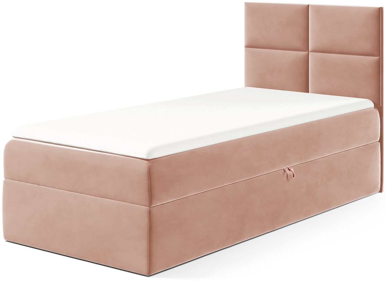 MEBLINI Kinderbett mit Bettkasten MINO 3 90x200 Rechts – H3/Rosa Samt Gepolstert Einzelbett mit Matratze - Polsterbett mit Stauraum - Bett mit Kopfteil – Stauraumbett Bild 1