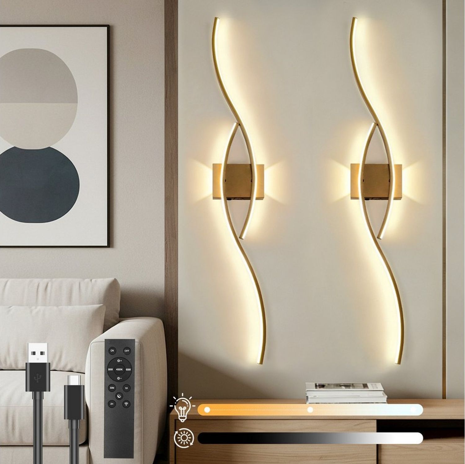 Lapalife Wandleuchte Akku Kabelloses Wandleuchte Innen, Wiederaufladbar, Dimmbar, LED Wandlampe mit Fernbedienung, Timer, Speicherfunktion Bild 1
