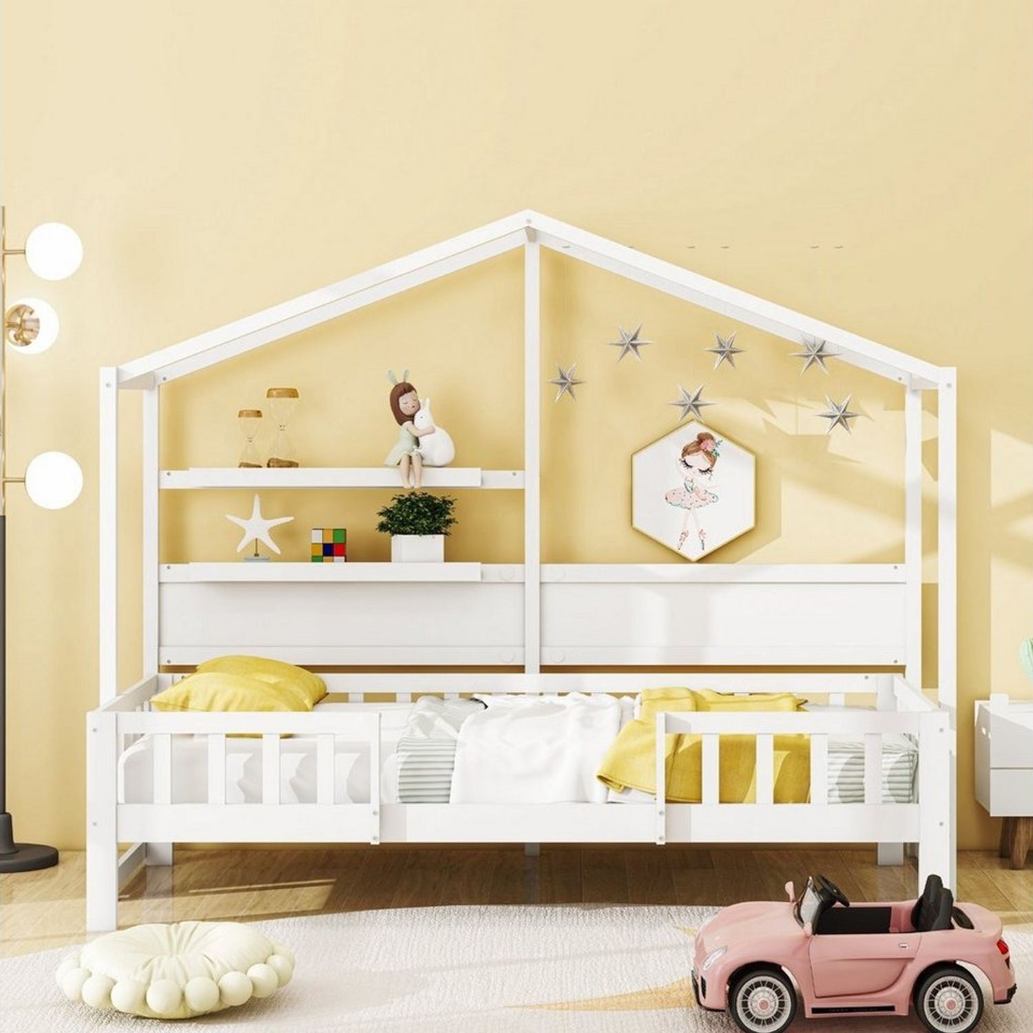 Flieks Kinderbett, Hausbett Doppelbett mit Fenster und Schornstein 90x200cm+70x140cm Bild 1