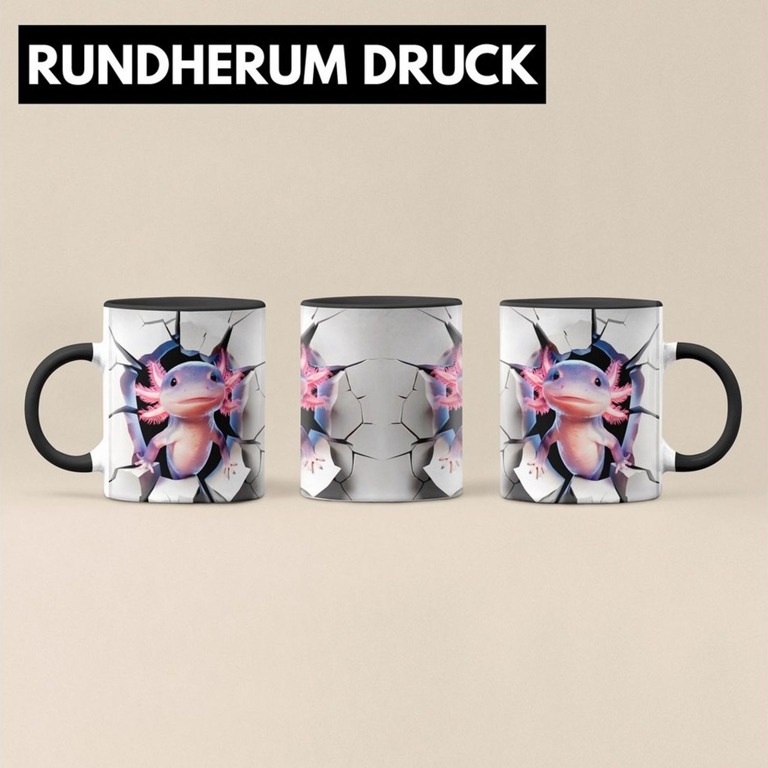 Trendation Tasse 3D Axolotl Tasse Geschenk Axolotl Durchbruch Wand Spruch Geschenkide Bild 1