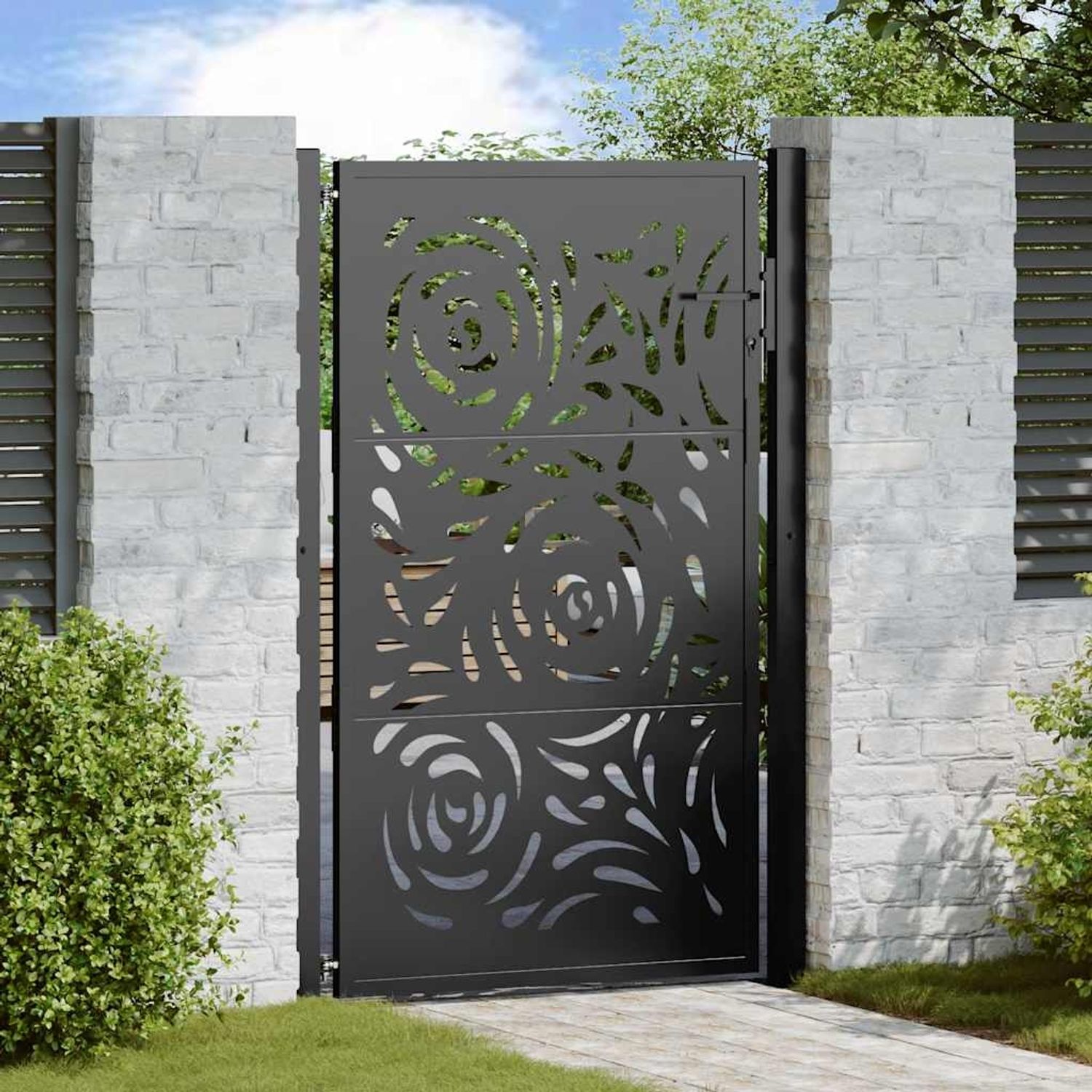 vidaXL Gartentor Schwarz 100x150 cm Stahl Flammendesign 4100991 Bild 1