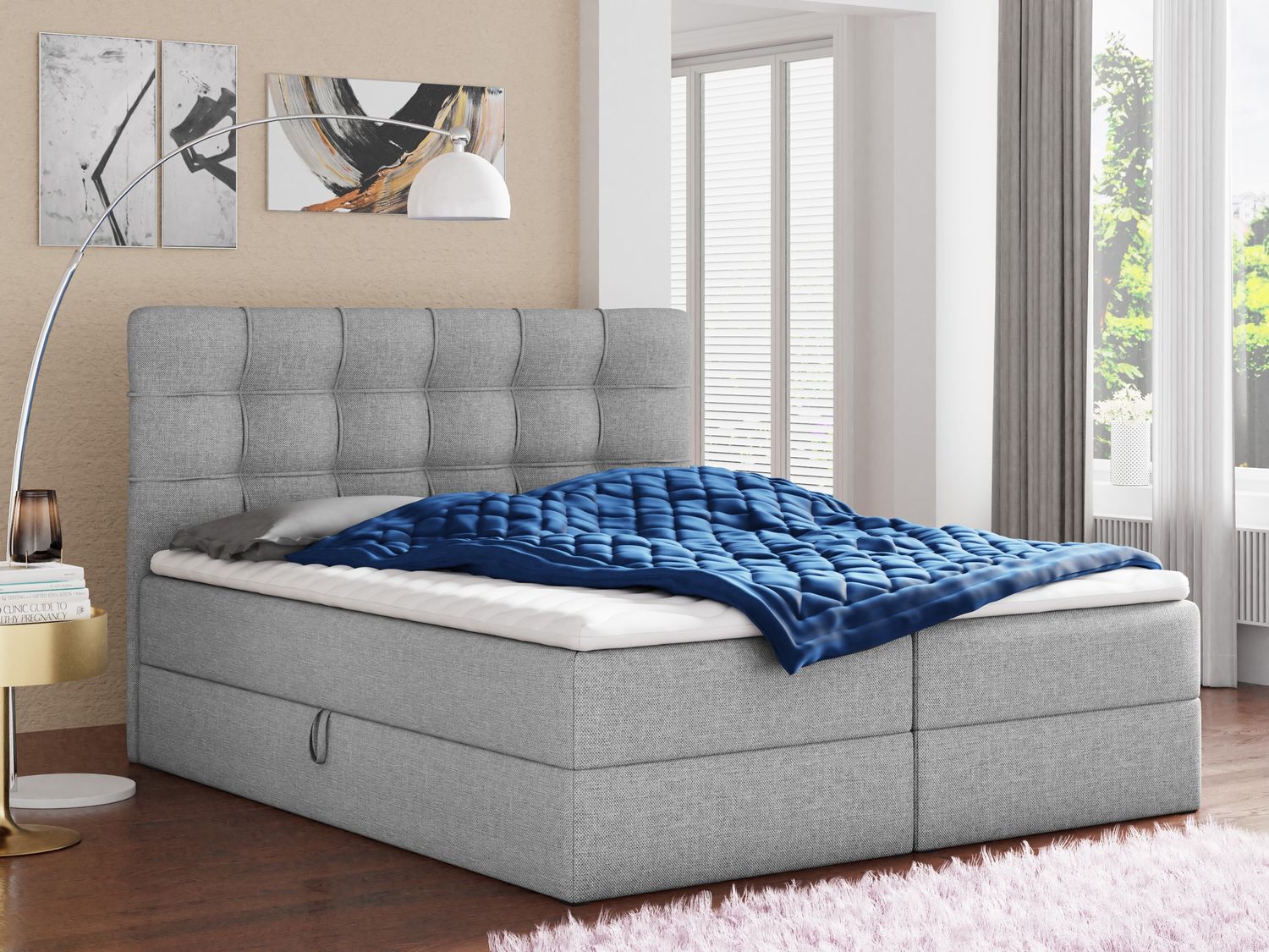 Boxspringbett Best mit 2 Bettkästen, Doppelbett mit Bonell-Matratze und Topper, Polsterbett, Bett (Grau (Inari 91), 140 x 200 cm) Bild 1