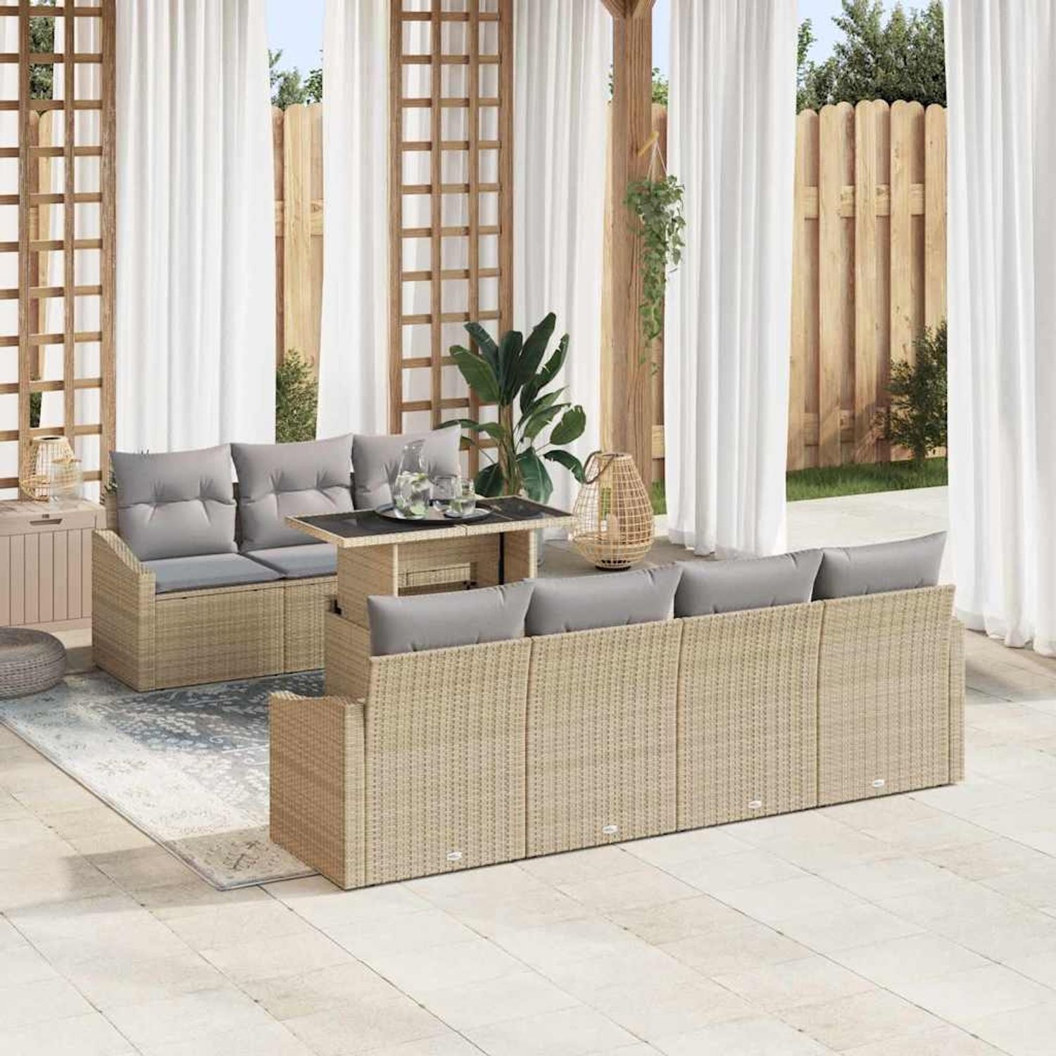 vidaXL Gartensofa-set mit Kissen 8 pcs Beige und Hellgrau Poly-Rattan 3348946 Bild 1