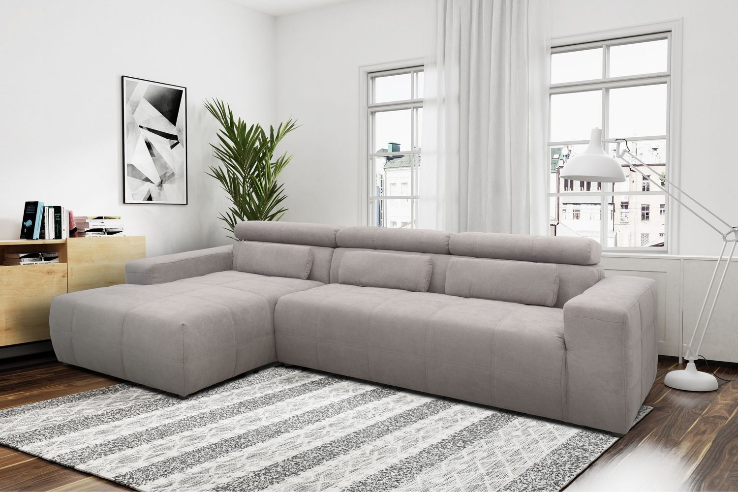 DOMO. collection Ecksofa Brandon, Couch in L-Form mit Kopfteilverstellung, Sofa, Polsterecke, Eckcouch, Polstergarnitur 285 x 175 x 80 cm (BxTxH), silber Bild 1