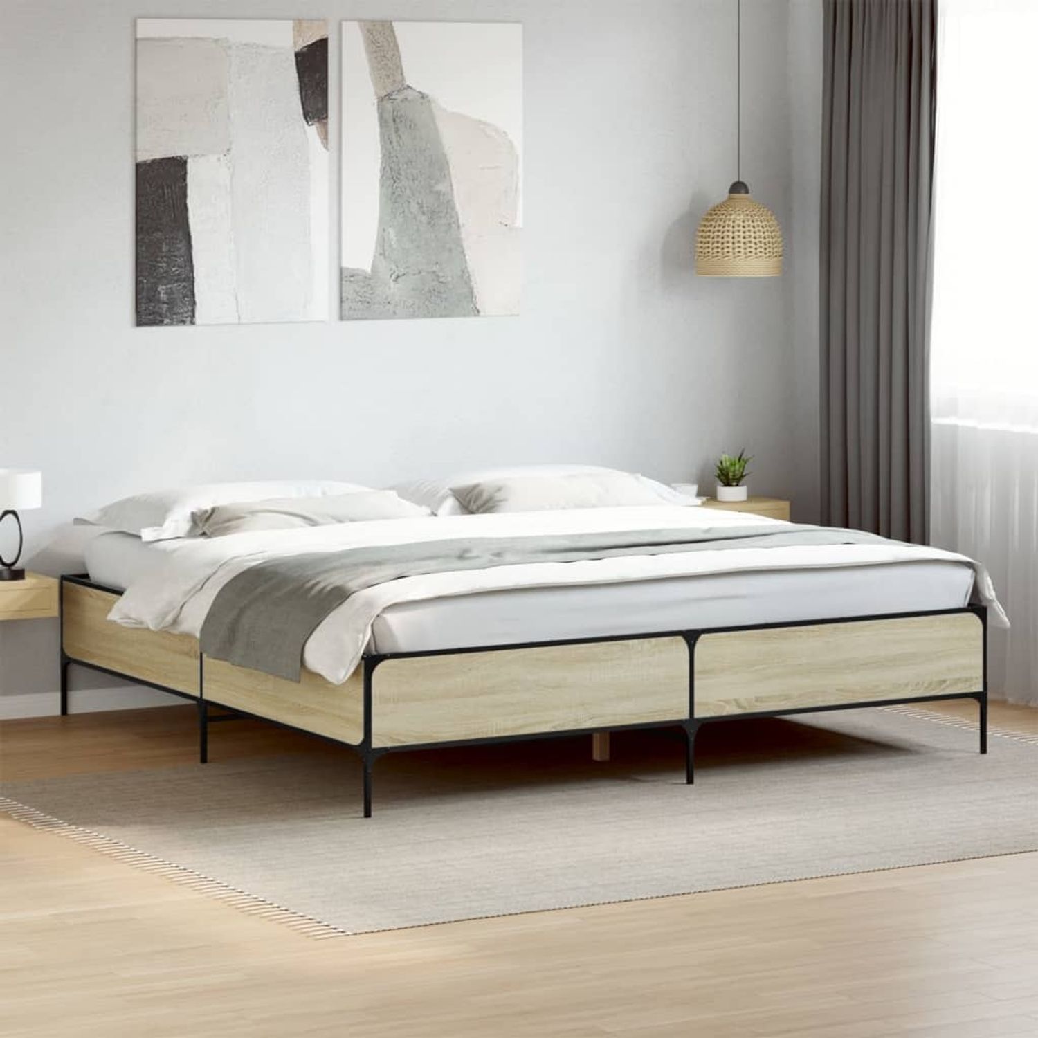 vidaXL Bettgestell Sonoma-Eiche 180x200 cm Holzwerkstoff und Metall 3279783 Bild 1