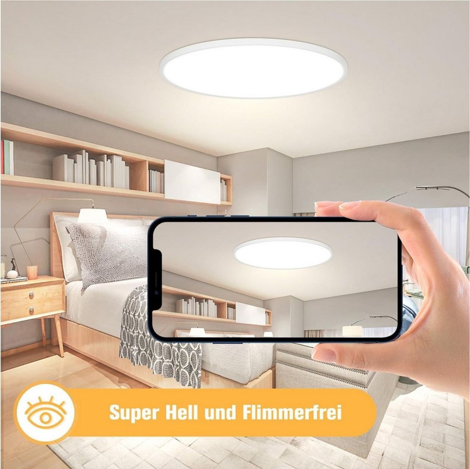 JDONG LED Deckenleuchte Flach Rund Ø23CM/30CM/40CM/50CM/60CM Deckenlampe, Rund Flach, 4000K Neutralweiß, Lamp für Wohnzimmer Schlafzimmer Küche Balkon Büro Flur Bild 1