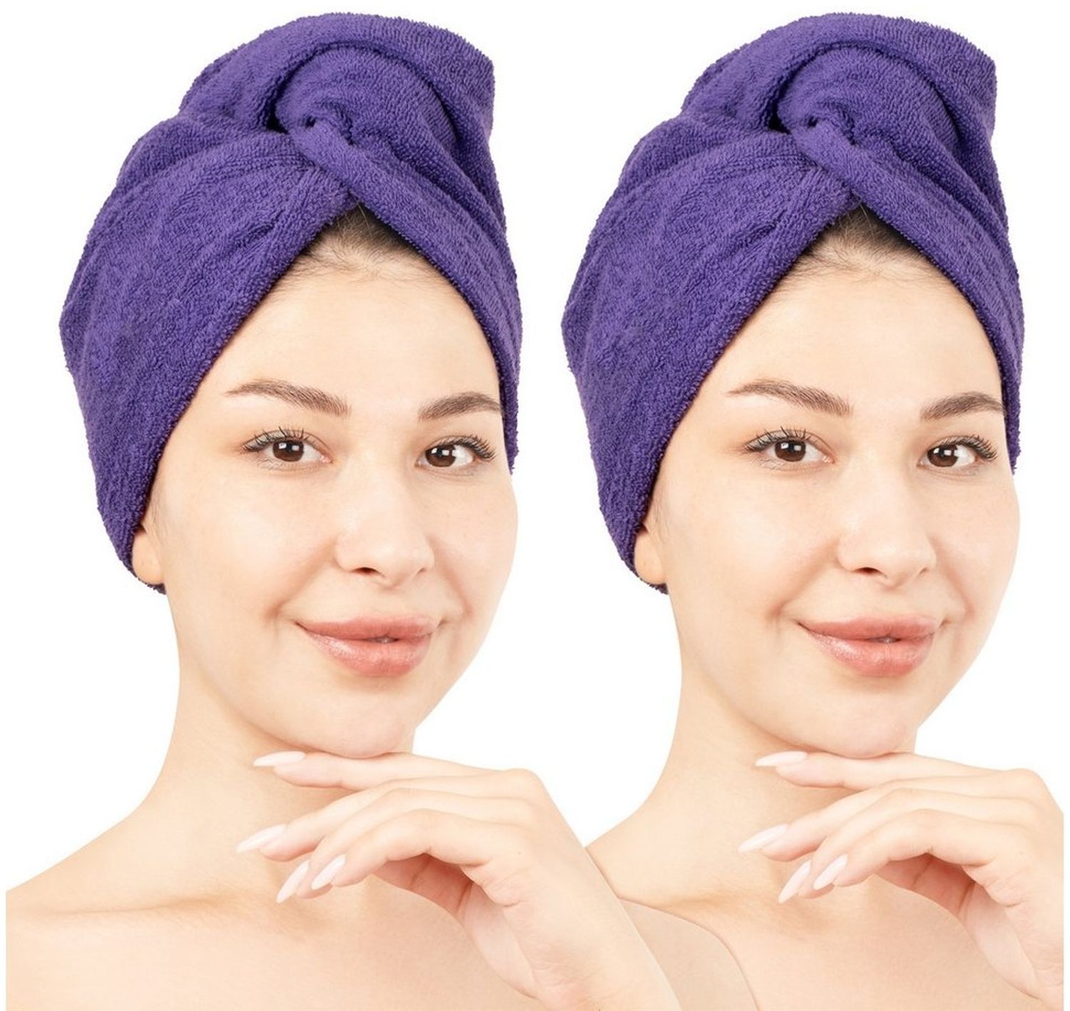 Hammetex Haartuch Damen 2er Set – Haarhandtuch aus 100% Baumwolle – Oeko-TEX Zertifiziert – Weich, Saugstark – Haarturban mit Knopf, Hellblau Bild 1